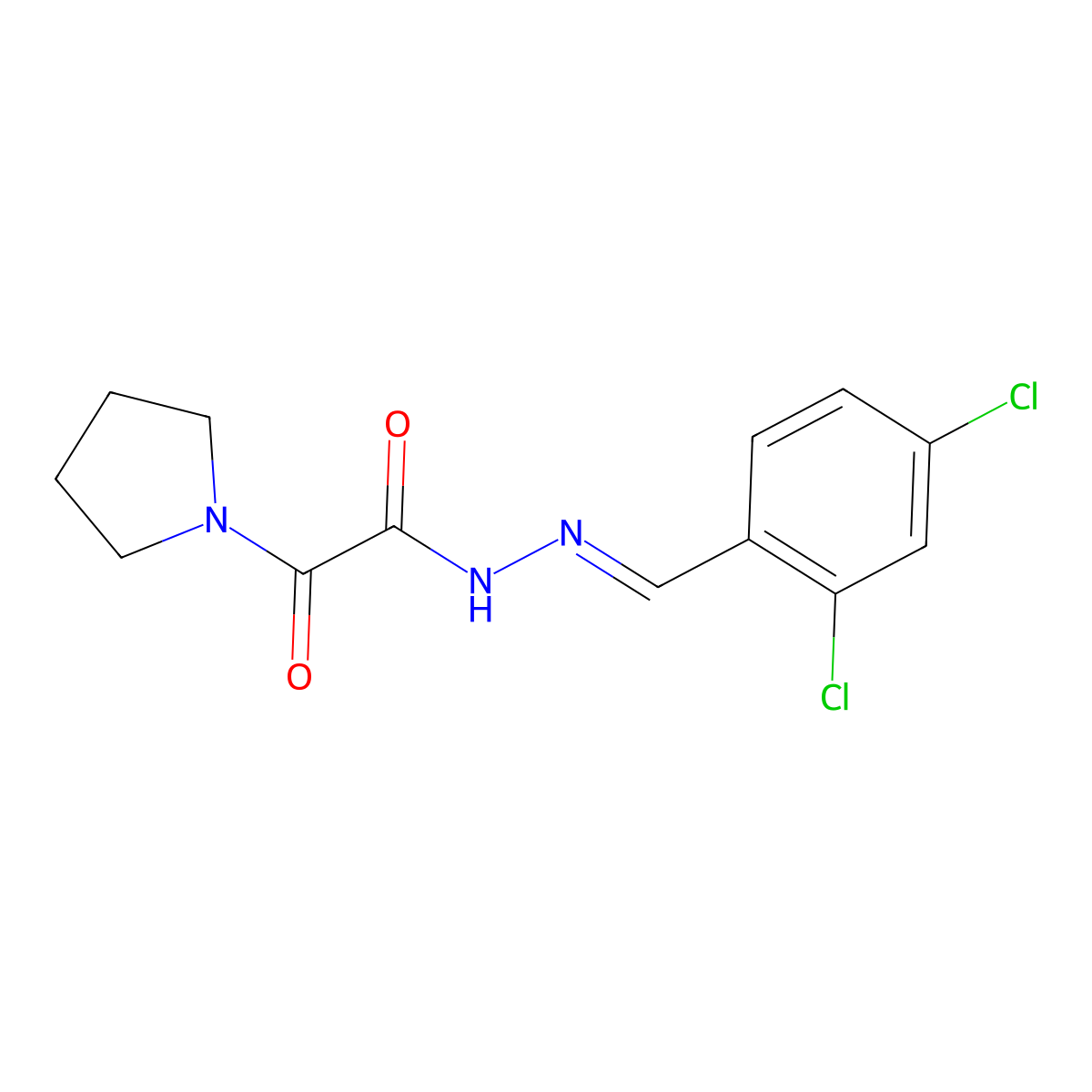 N-[(2,4-Dichlorophenyl)methylideneamino]-2-oxo-2-pyrrolidin-1-YL-acetamide molecular structure, CAS 5379-39-5