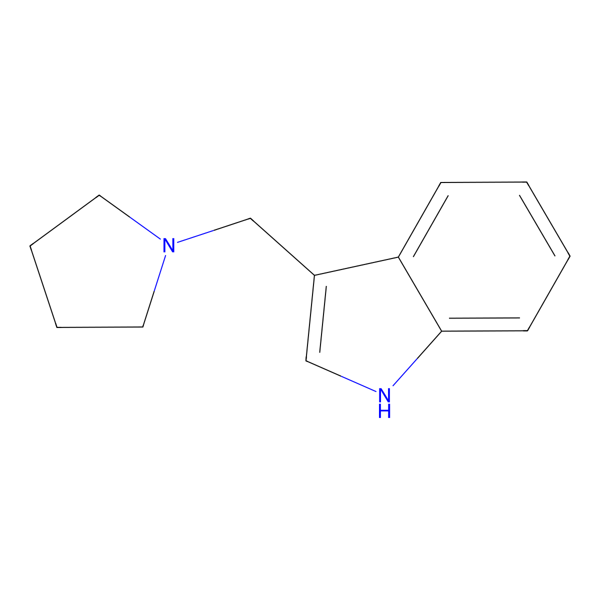 1H-Indole, 3-(1-pyrrolidinylmethyl)- molecular structure, CAS 5379-94-2