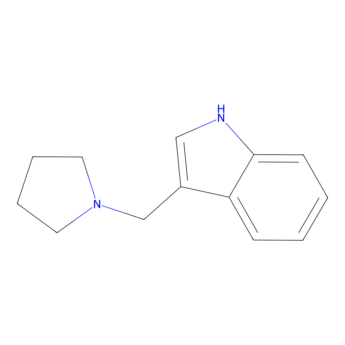 1H-Indole, 3-(1-pyrrolidinylmethyl)- molecular structure, CAS 5379-94-2