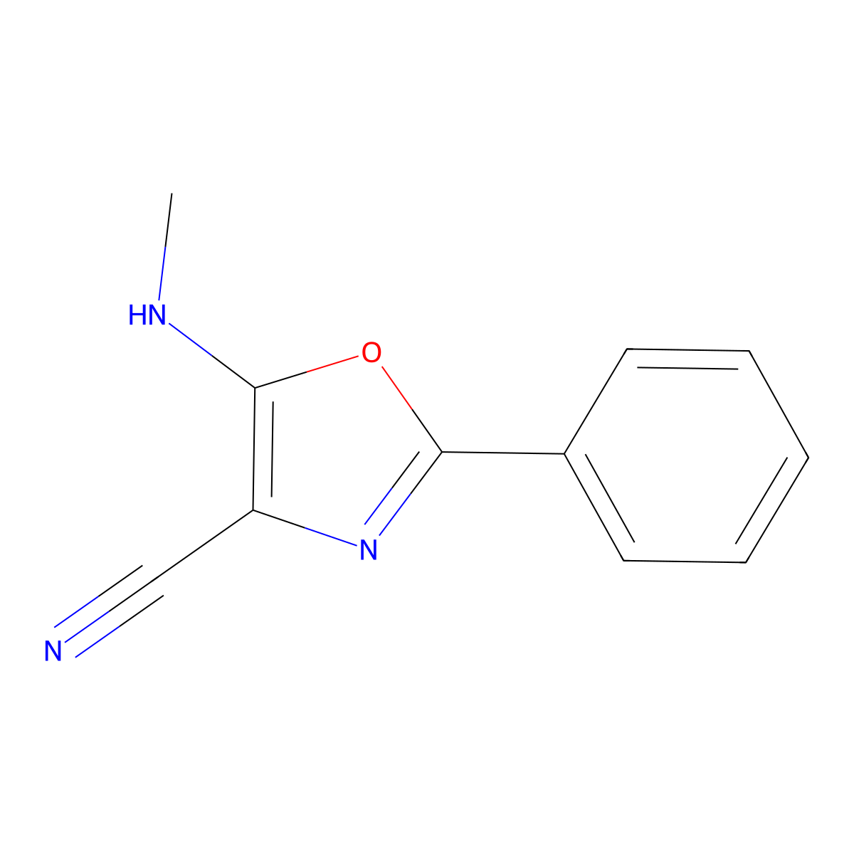 5-(Methylamino)-2-phenyl-1,3-oxazole-4-carbonitrile molecular structure, CAS 53828-02-7