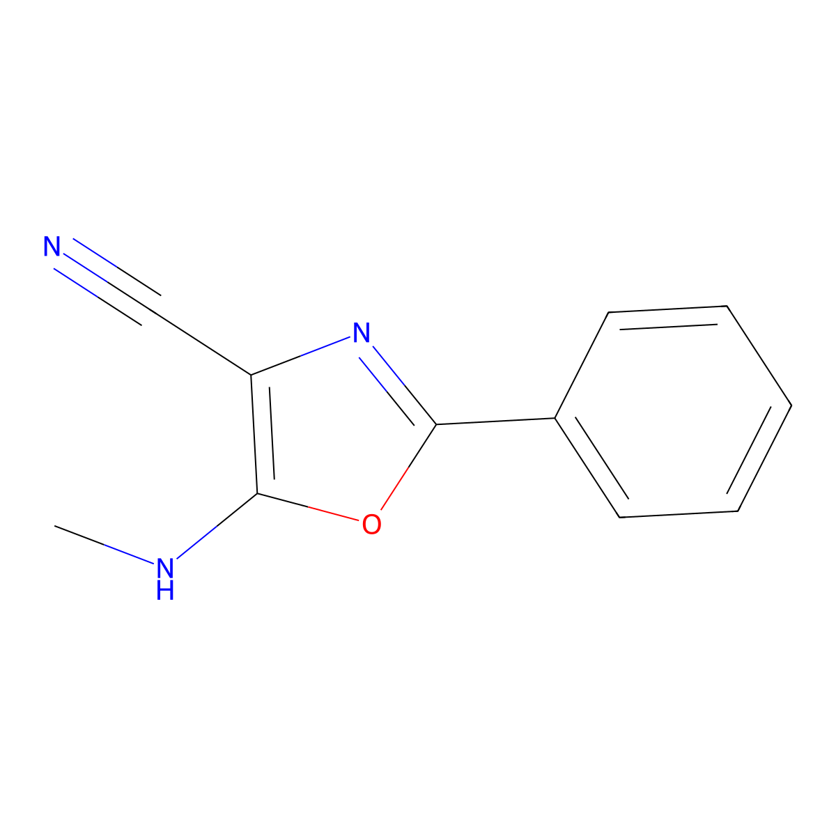 5-(Methylamino)-2-phenyl-1,3-oxazole-4-carbonitrile molecular structure, CAS 53828-02-7