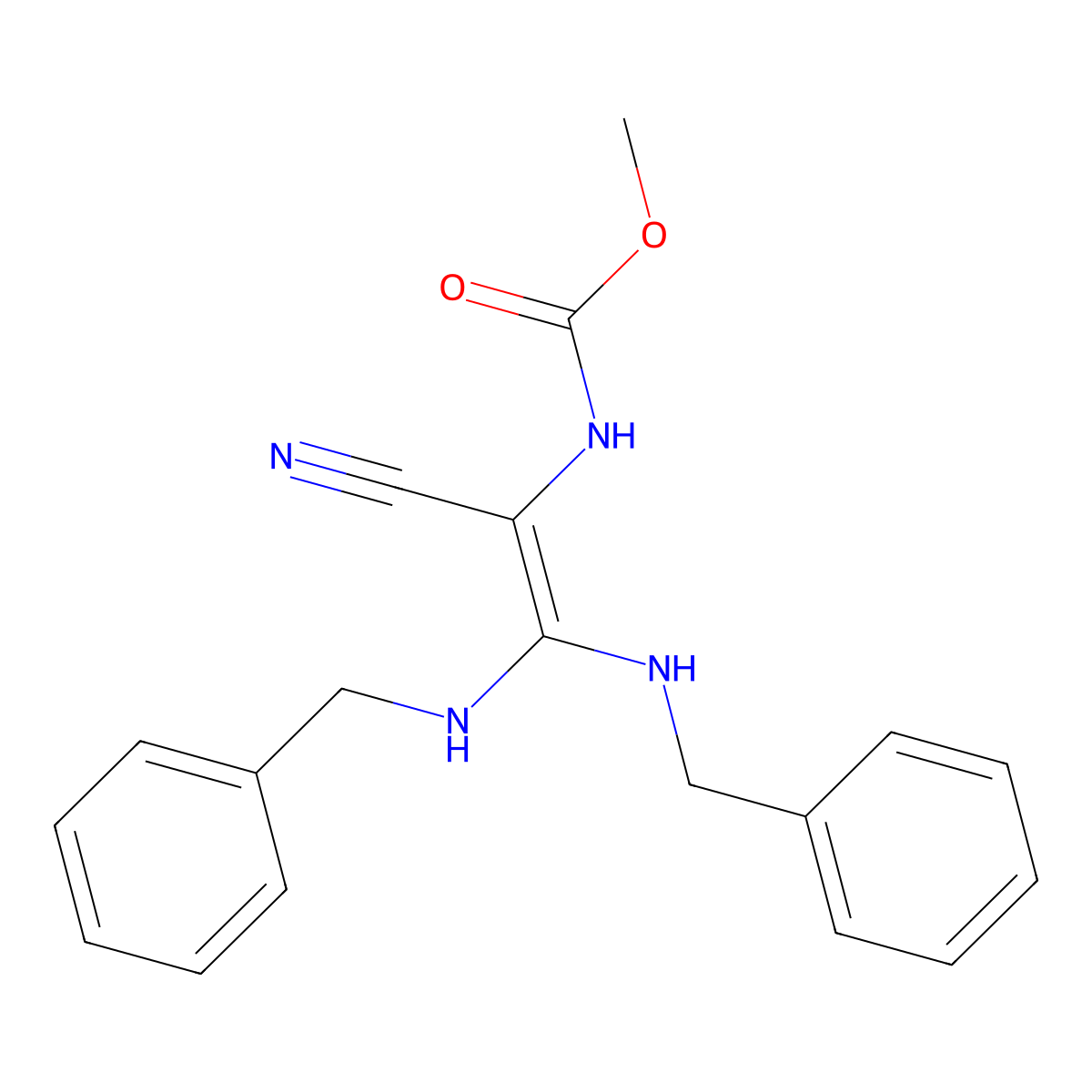 methyl N-[2,2-bis(benzylamino)-1-cyanoethenyl]carbamate molecular structure, CAS 53828-09-4