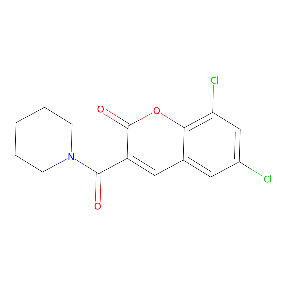 6,8-Dichloro-3-(piperidine-1-carbonyl)chromen-2-one molecular structure, CAS 538316-37-9