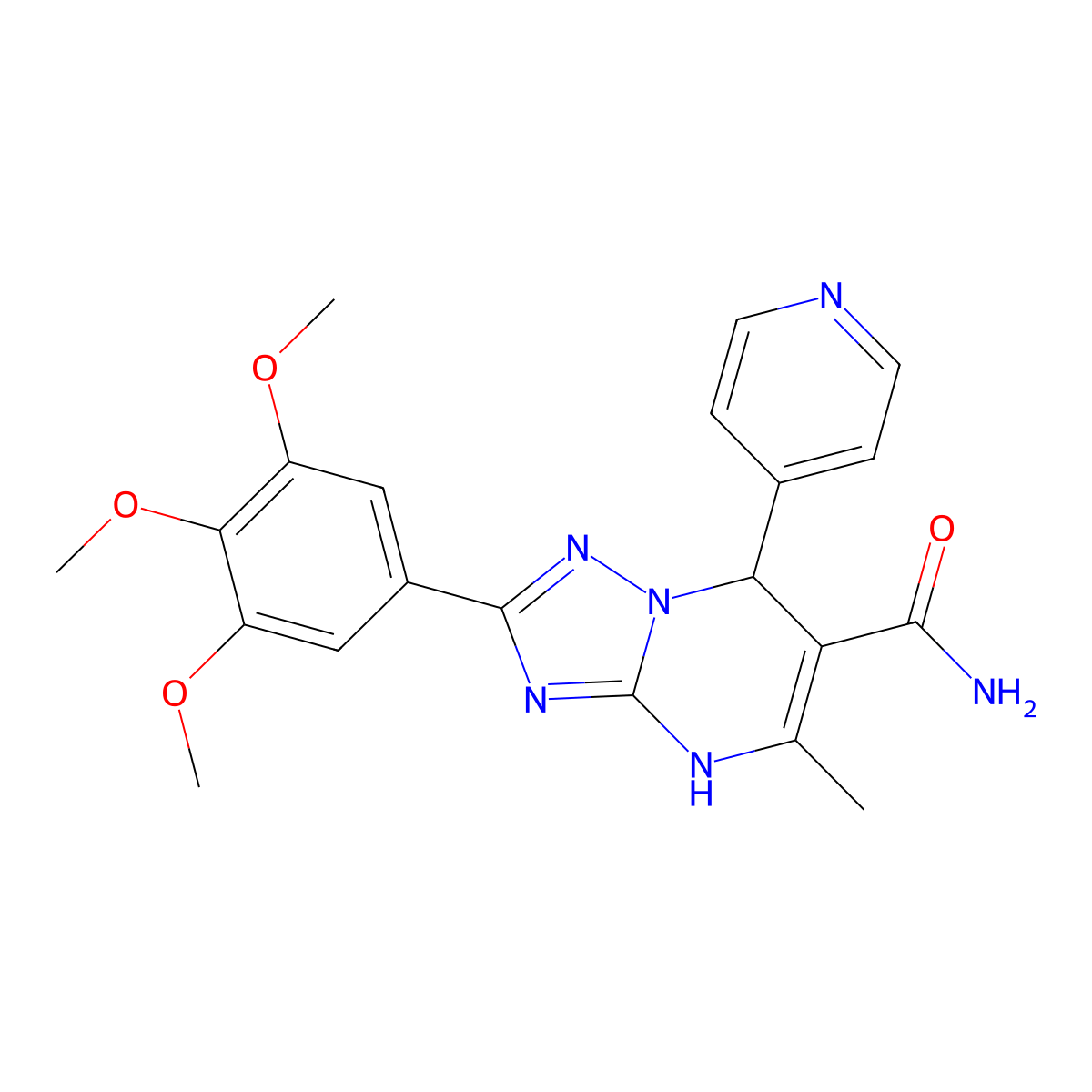 5-Methyl-7-pyridin-4-yl-2-(3,4,5-trimethoxyphenyl)-4,7-dihydro[1,2,4]triazolo[1,5-a]pyrimidine-6-carboxamide molecular structure, CAS 538320-21-7