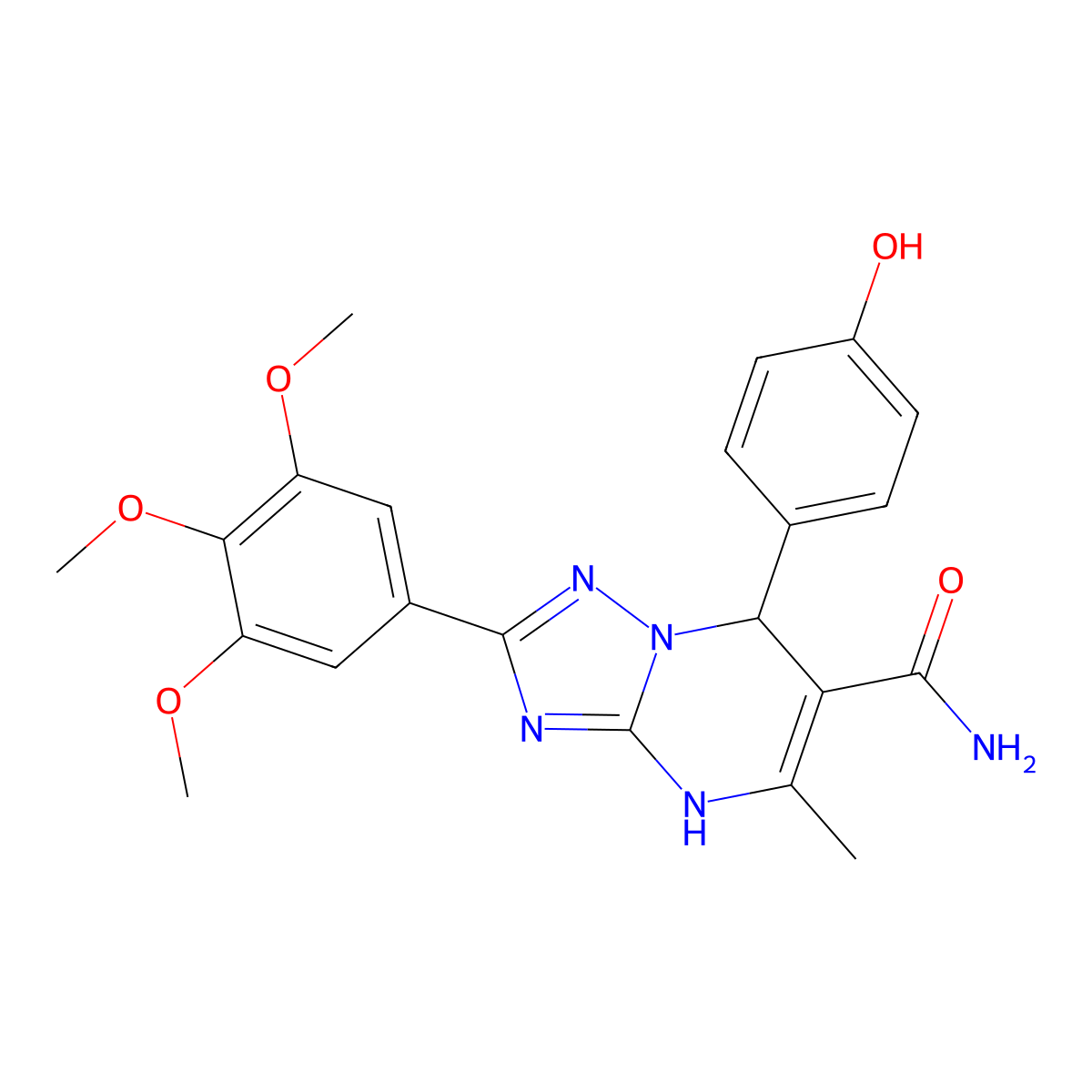 7-(4-Hydroxyphenyl)-5-methyl-2-(3,4,5-trimethoxyphenyl)-4,7-dihydro-[1,2,4]triazolo[1,5-a]pyrimidine-6-carboxamide molecular structure, CAS 538320-43-3