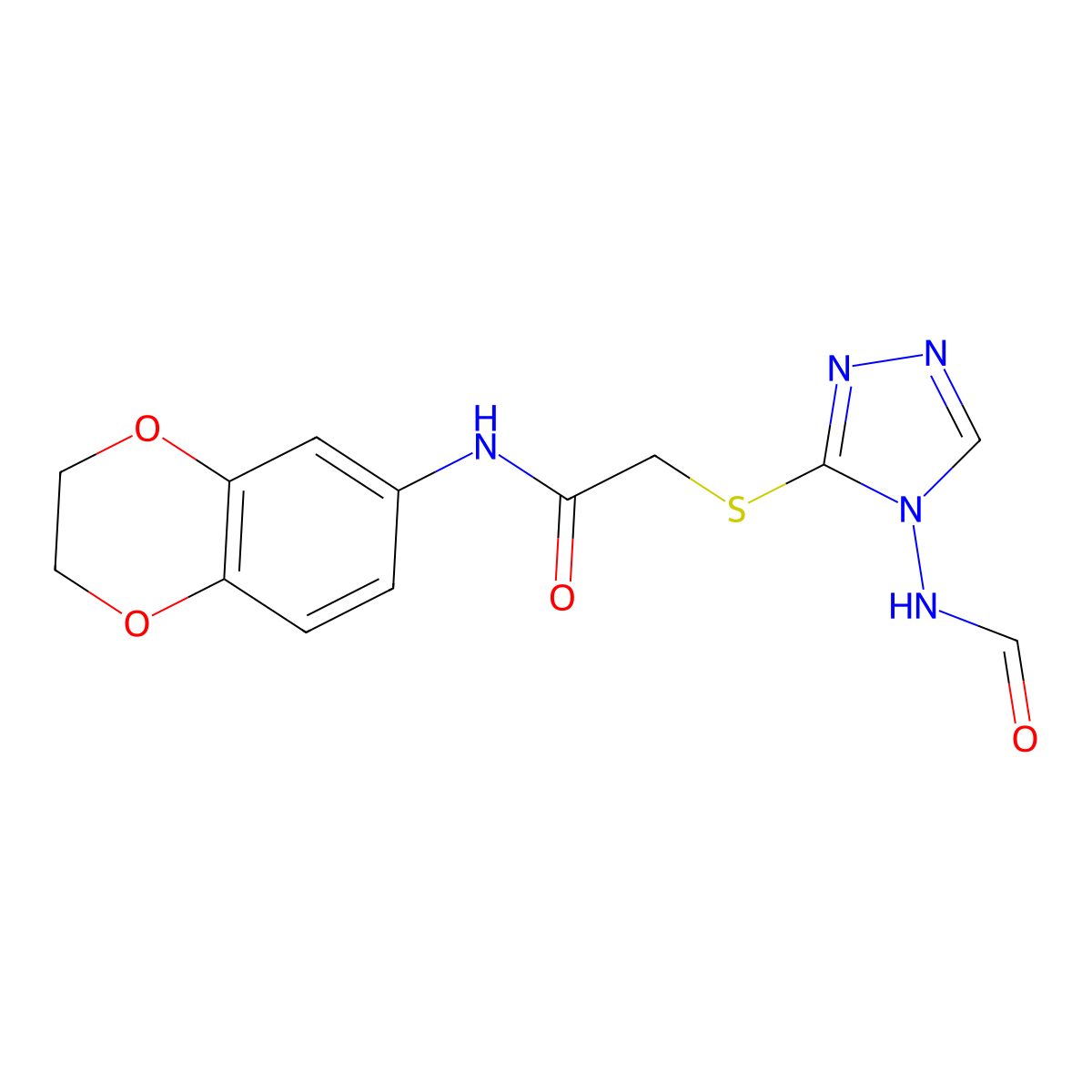 N-(2,3-Dihydro-1,4-benzodioxin-6-YL)-2-{[4-(formylamino)-4H-1,2,4-triazol-3-YL]sulfanyl}acetamide molecular structure, CAS 538336-32-2