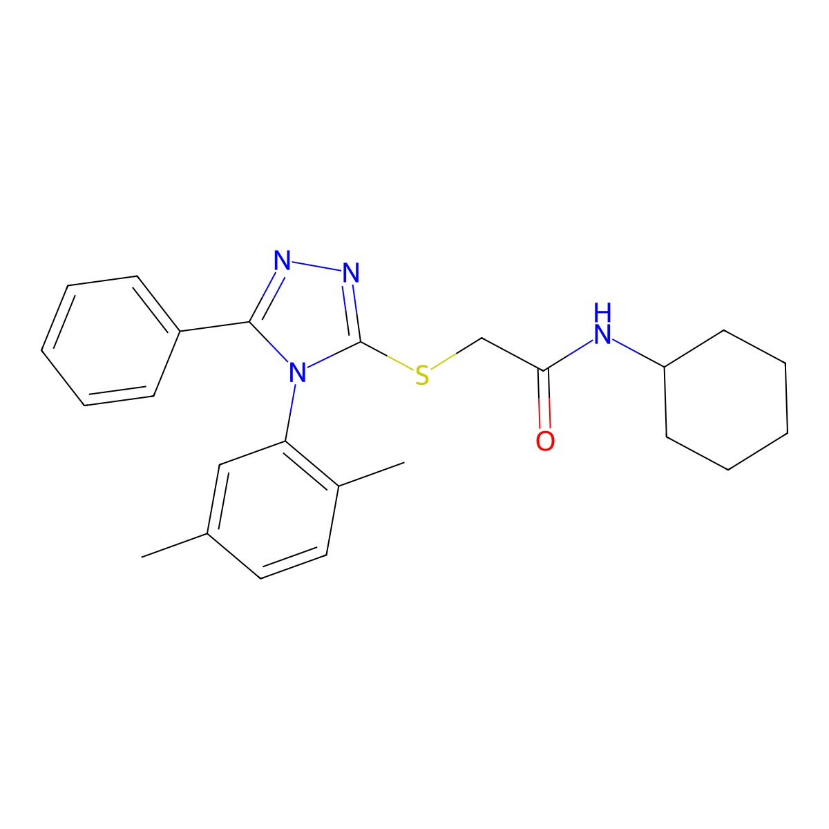 N-Cyclohexyl-2-((4-(2,5-dimethylphenyl)-5-phenyl-4H-1,2,4-triazol-3-YL)sulfanyl)acetamide molecular structure, CAS 538336-49-1