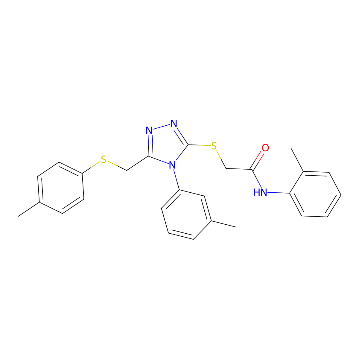 N-(2-Methylphenyl)-2-((4-(3-methylphenyl)-5-(((4-methylphenyl)sulfanyl)methyl)-4H-1,2,4-triazol-3-YL)sulfanyl)acetamide molecular structure, CAS 538336-69-5