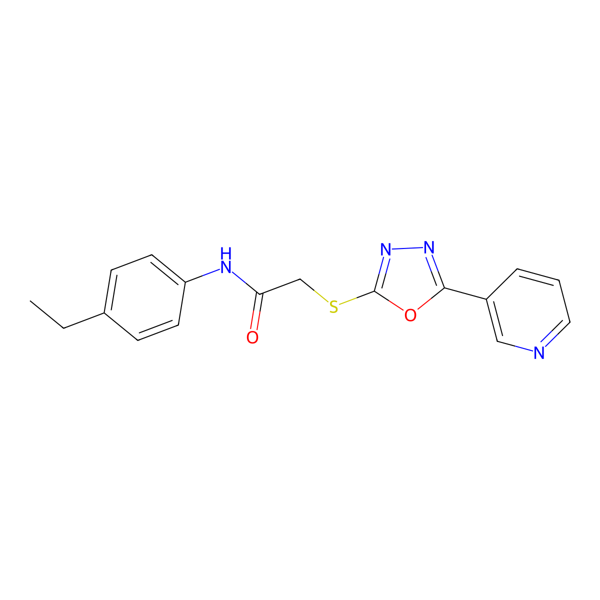 N-(4-ethylphenyl)-2-((5-(pyridin-3-yl)-1,3,4-oxadiazol-2-yl)thio)acetamide molecular structure, CAS 538336-81-1