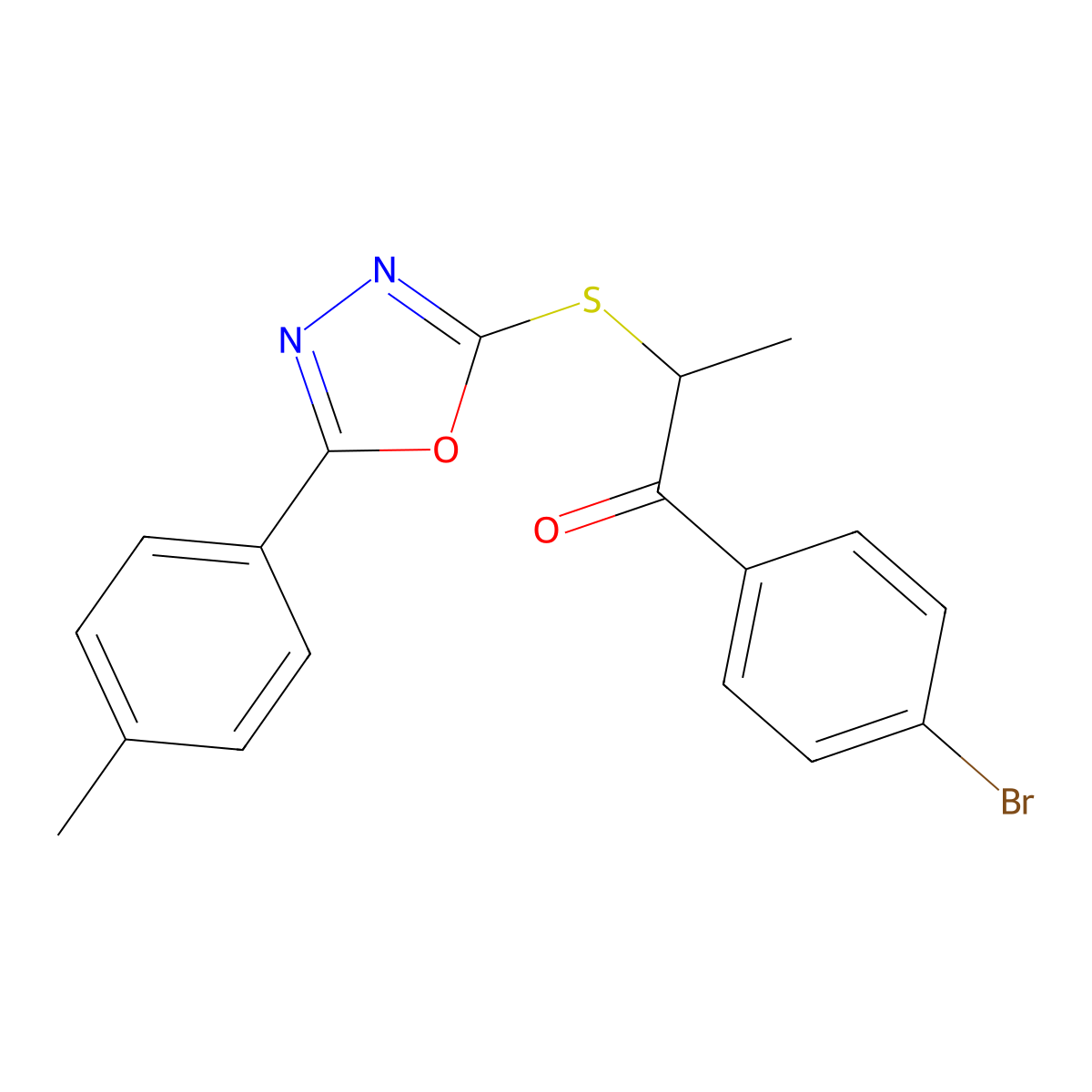 1-(4-Bromophenyl)-2-{[5-(4-methylphenyl)-1,3,4-oxadiazol-2-yl]sulfanyl}propan-1-one molecular structure, CAS 538336-90-2