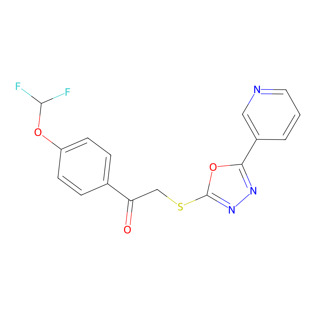 1-(4-(Difluoromethoxy)phenyl)-2-((5-(pyridin-3-yl)-1,3,4-oxadiazol-2-yl)thio)ethanone molecular structure, CAS 538336-91-3