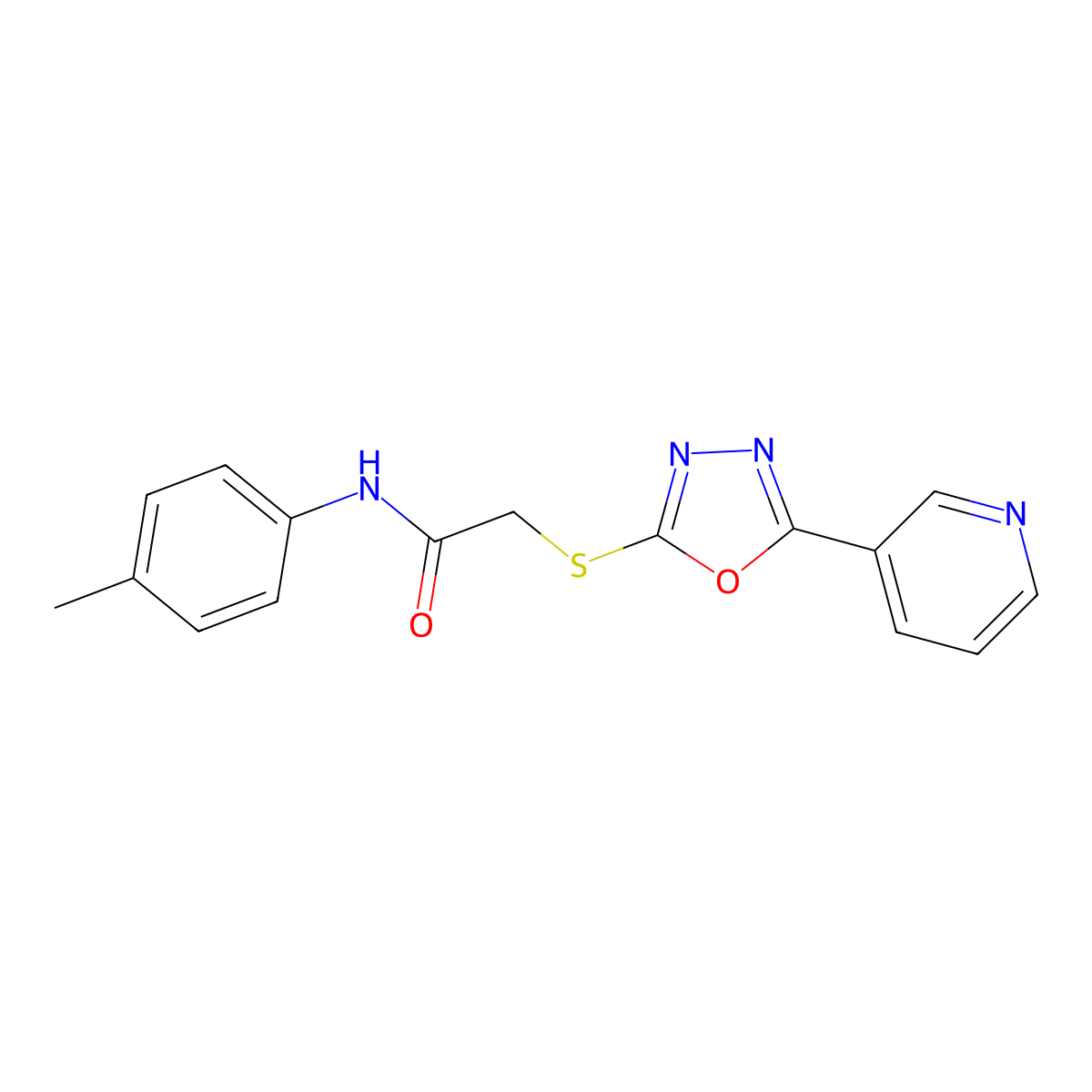 2-((5-(pyridin-3-yl)-1,3,4-oxadiazol-2-yl)thio)-N-(p-tolyl)acetamide molecular structure, CAS 538336-97-9