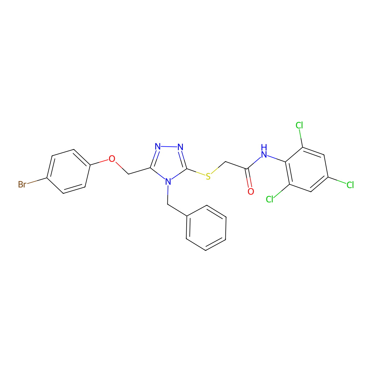 2-((4-Benzyl-5-((4-bromophenoxy)methyl)-4H-1,2,4-triazol-3-YL)sulfanyl)-N-(2,4,6-trichlorophenyl)acetamide molecular structure, CAS 538336-99-1