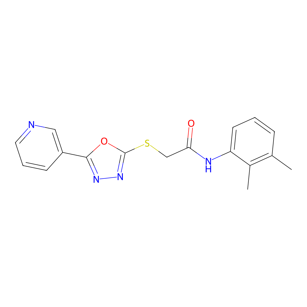 N-(2,3-dimethylphenyl)-2-((5-(pyridin-3-yl)-1,3,4-oxadiazol-2-yl)thio)acetamide molecular structure, CAS 538337-03-0