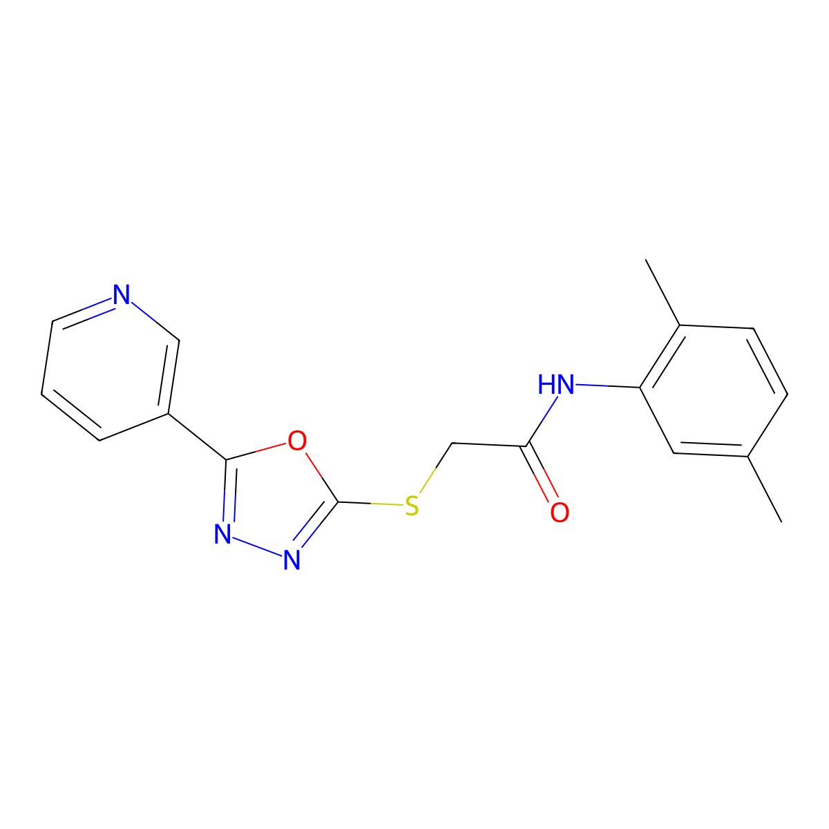 N-(2,5-dimethylphenyl)-2-((5-(pyridin-3-yl)-1,3,4-oxadiazol-2-yl)thio)acetamide molecular structure, CAS 538337-05-2