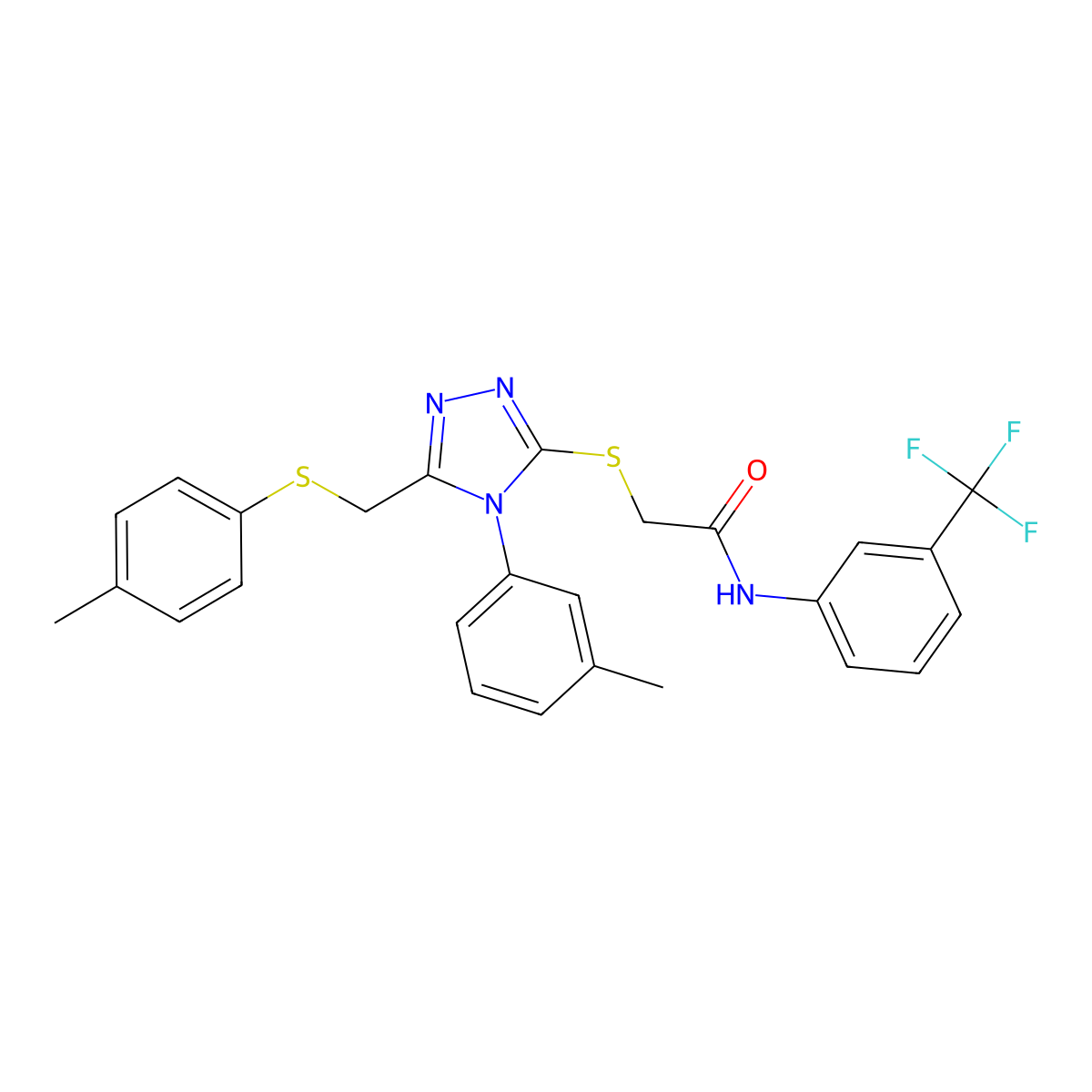 2-[(4-(3-Methylphenyl)-5-{[(4-methylphenyl)sulfanyl]methyl}-4H-1,2,4-triazol-3-YL)sulfanyl]-N-[3-(trifluoromethyl)phenyl]acetamide molecular structure, CAS 538337-15-4