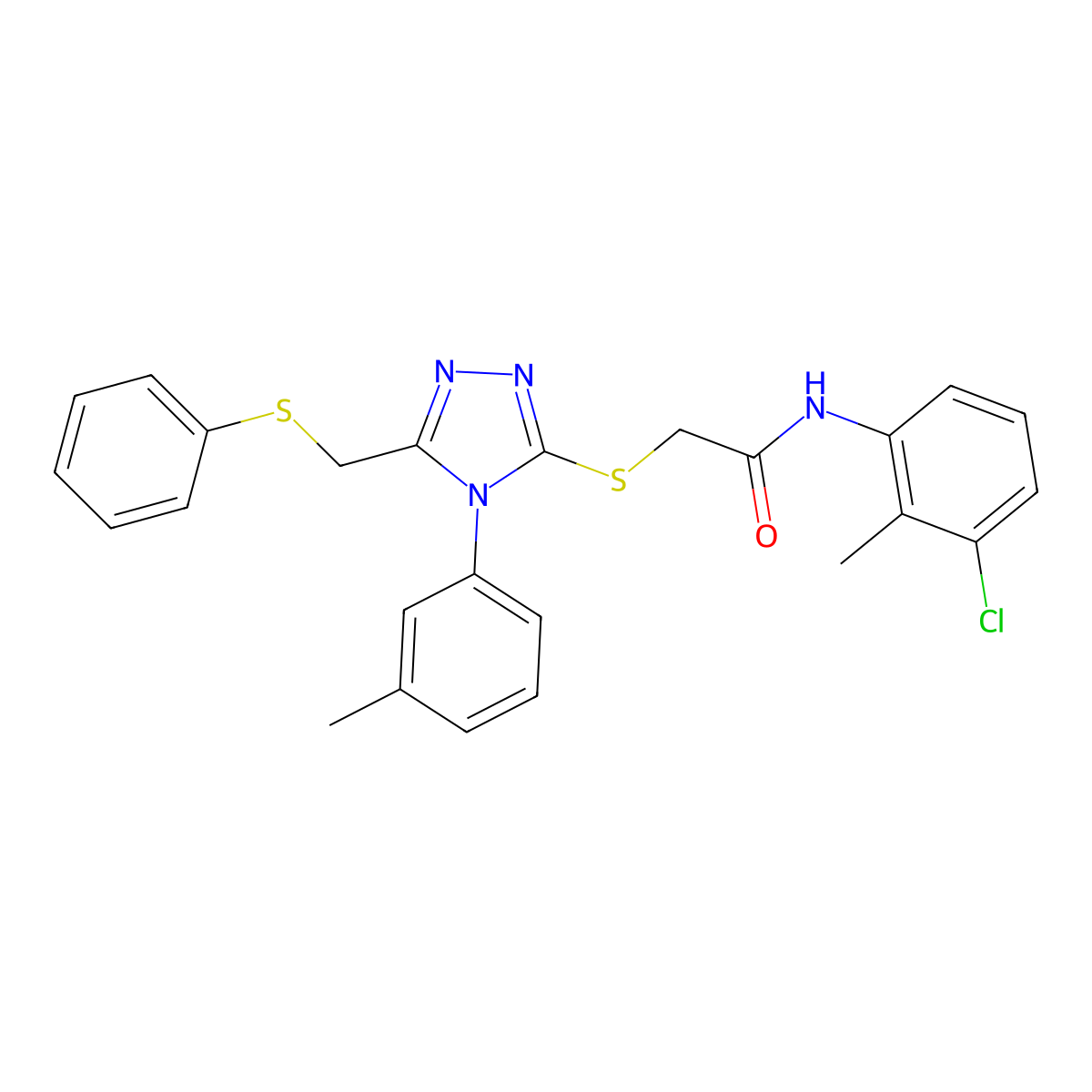 N-(3-Chloro-2-methylphenyl)-2-({4-(3-methylphenyl)-5-[(phenylsulfanyl)methyl]-4H-1,2,4-triazol-3-YL}sulfanyl)acetamide molecular structure, CAS 538337-23-4