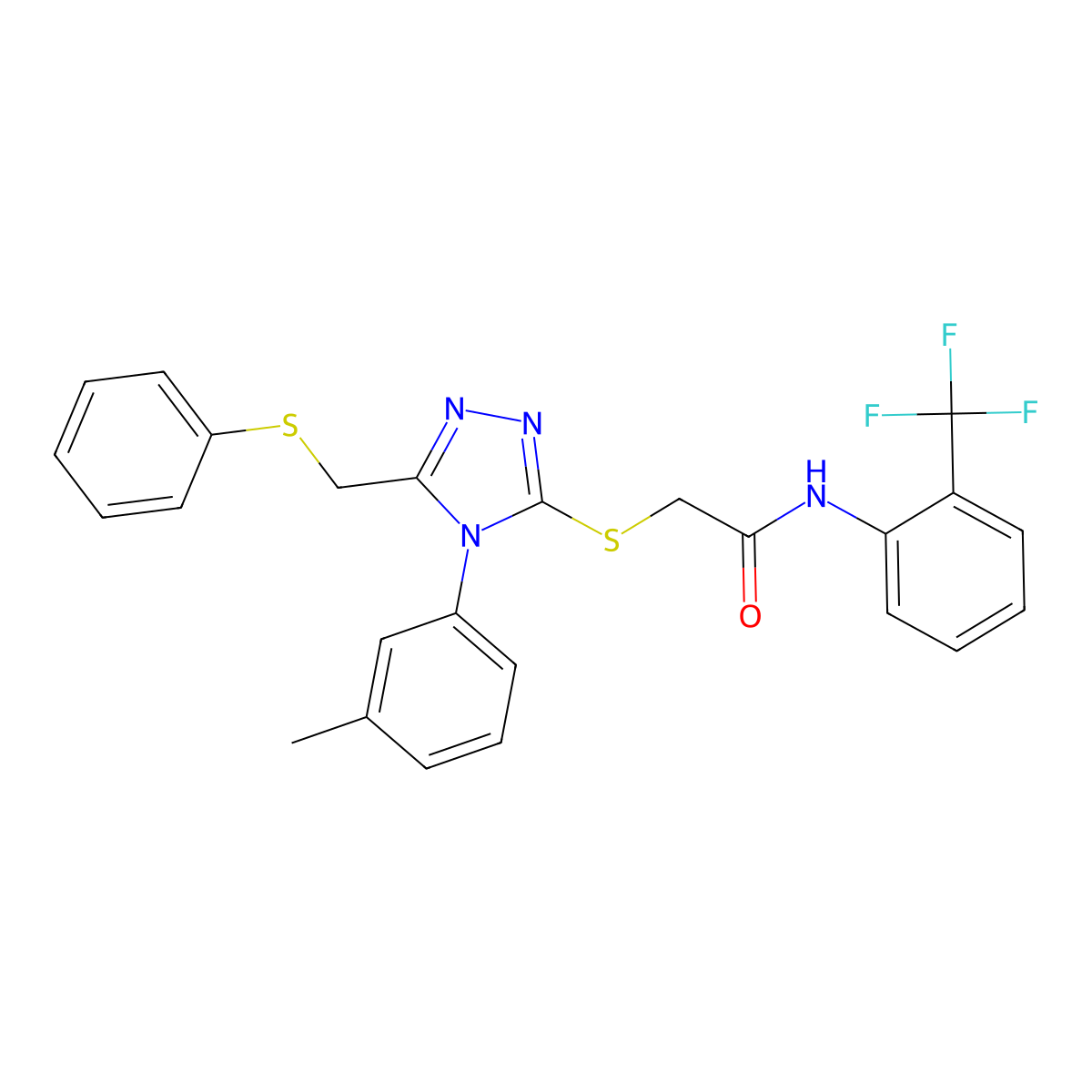 2-({4-(3-Methylphenyl)-5-[(phenylsulfanyl)methyl]-4H-1,2,4-triazol-3-YL}sulfanyl)-N-[2-(trifluoromethyl)phenyl]acetamide molecular structure, CAS 538337-26-7