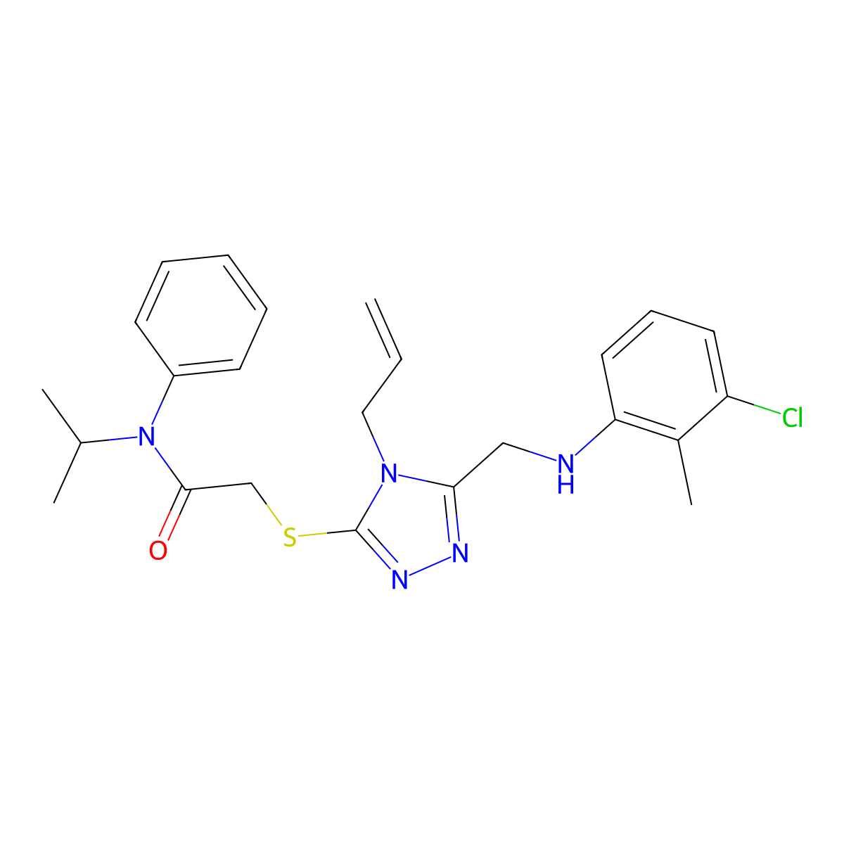 2-((4-Allyl-5-((3-chloro-2-methylanilino)methyl)-4H-1,2,4-triazol-3-YL)sulfanyl)-N-isopropyl-N-phenylacetamide molecular structure, CAS 538337-29-0
