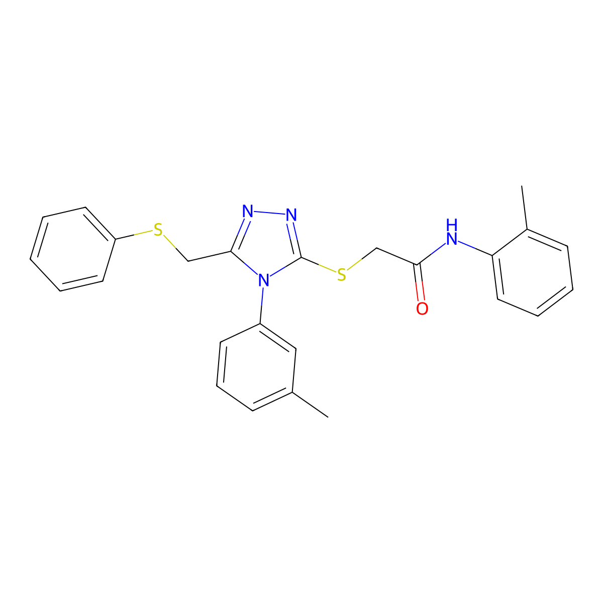 N-(2-Methylphenyl)-2-((4-(3-methylphenyl)-5-((phenylsulfanyl)methyl)-4H-1,2,4-triazol-3-YL)sulfanyl)acetamide molecular structure, CAS 538337-33-6