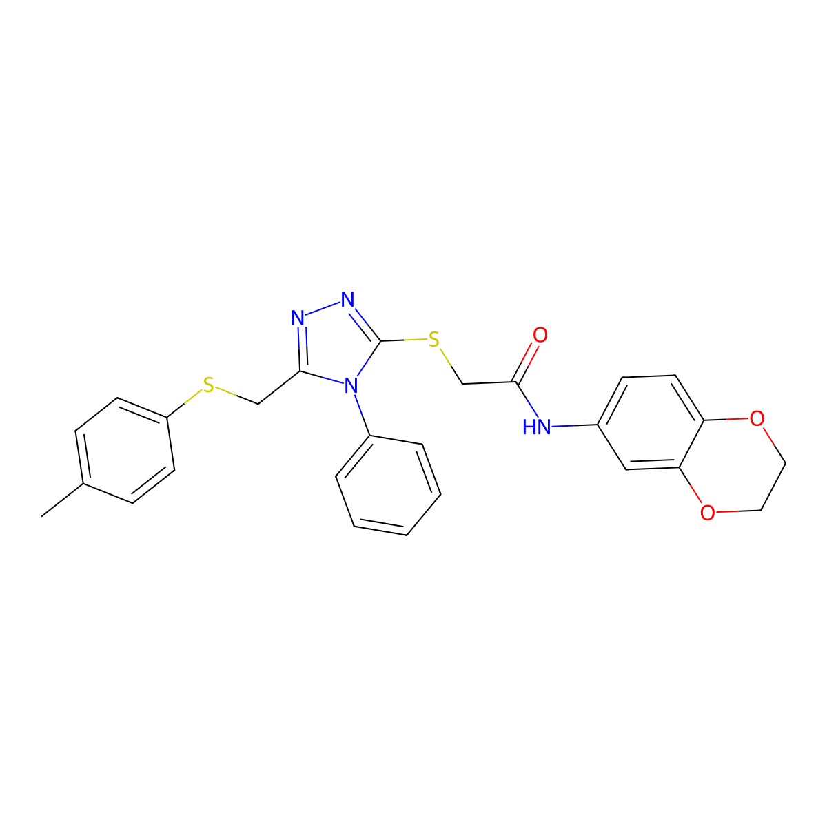 N-(2,3-Dihydro-1,4-benzodioxin-6-YL)-2-((5-(((4-methylphenyl)sulfanyl)methyl)-4-phenyl-4H-1,2,4-triazol-3-YL)sulfanyl)acetamide molecular structure, CAS 538337-35-8
