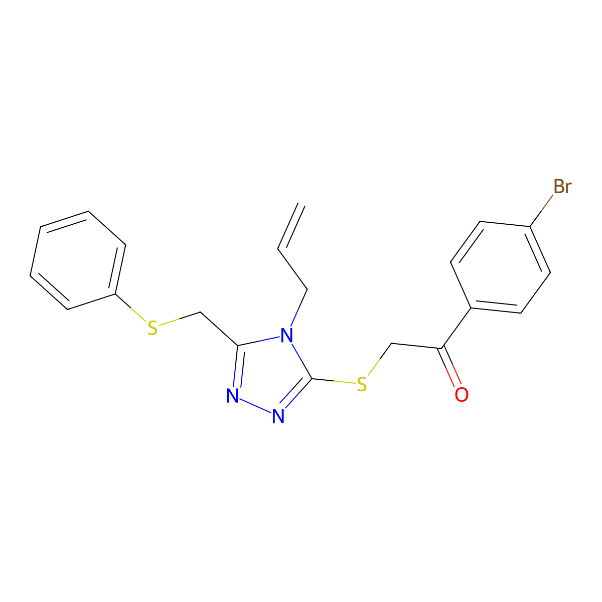 2-((4-Allyl-5-((phenylthio)ME)-4H-1,2,4-triazol-3-YL)thio)-1-(4-BR-PH)ethanone molecular structure, CAS 538337-47-2