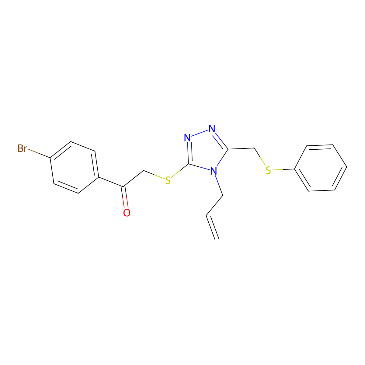 2-((4-Allyl-5-((phenylthio)ME)-4H-1,2,4-triazol-3-YL)thio)-1-(4-BR-PH)ethanone molecular structure, CAS 538337-47-2