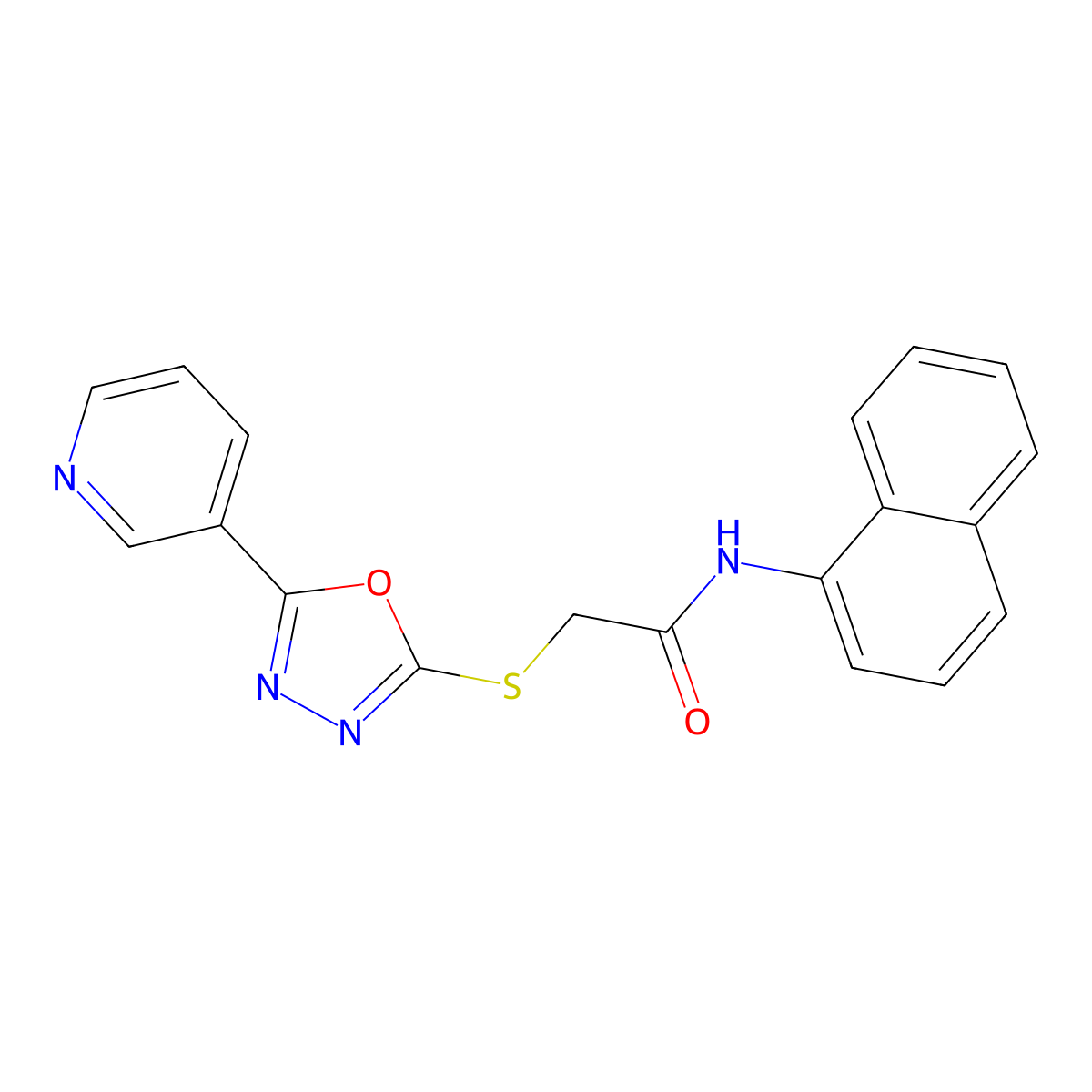 N-(naphthalen-1-yl)-2-{[5-(pyridin-3-yl)-1,3,4-oxadiazol-2-yl]sulfanyl}acetamide molecular structure, CAS 538337-50-7