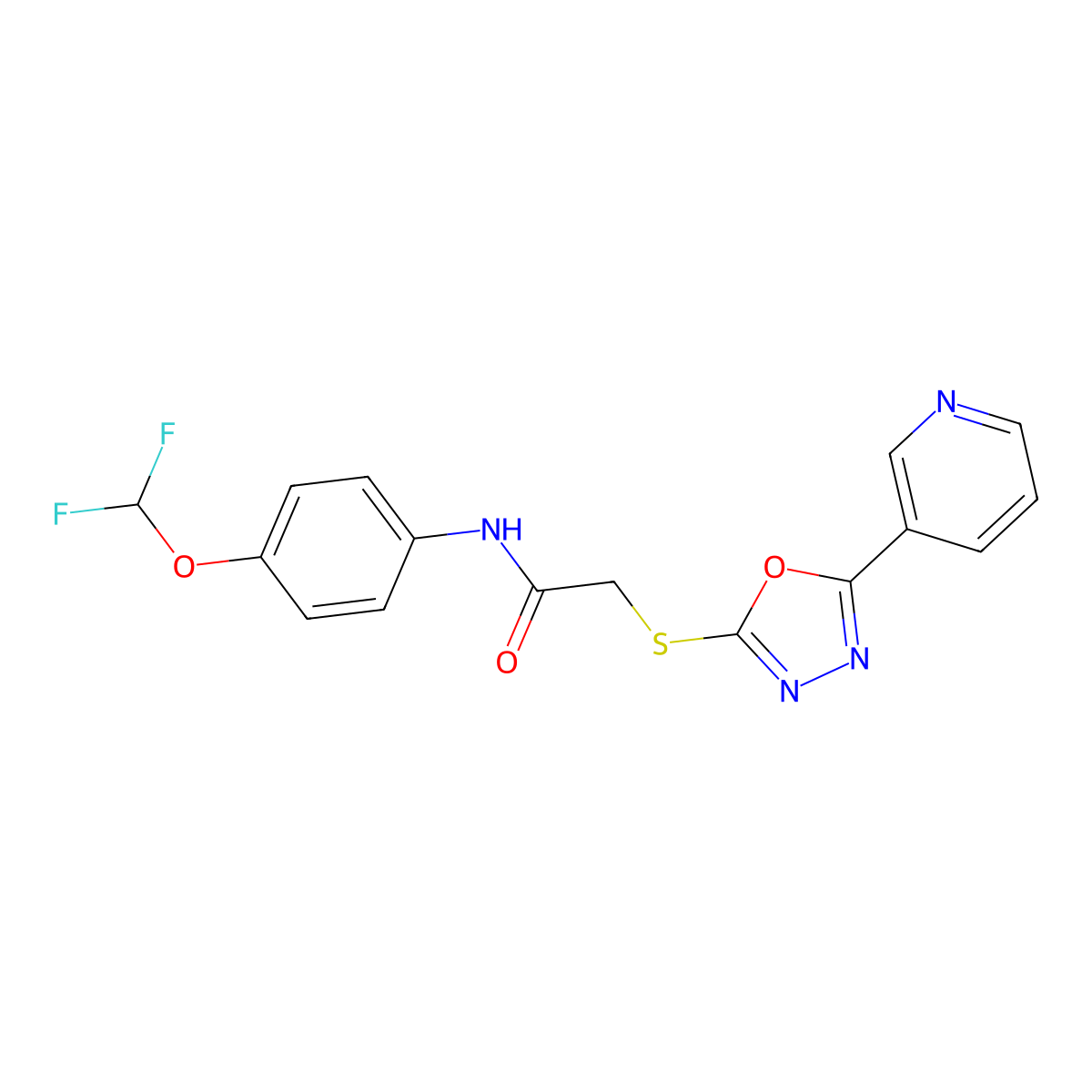 N-(4-(difluoromethoxy)phenyl)-2-((5-(pyridin-3-yl)-1,3,4-oxadiazol-2-yl)thio)acetamide molecular structure, CAS 538337-51-8