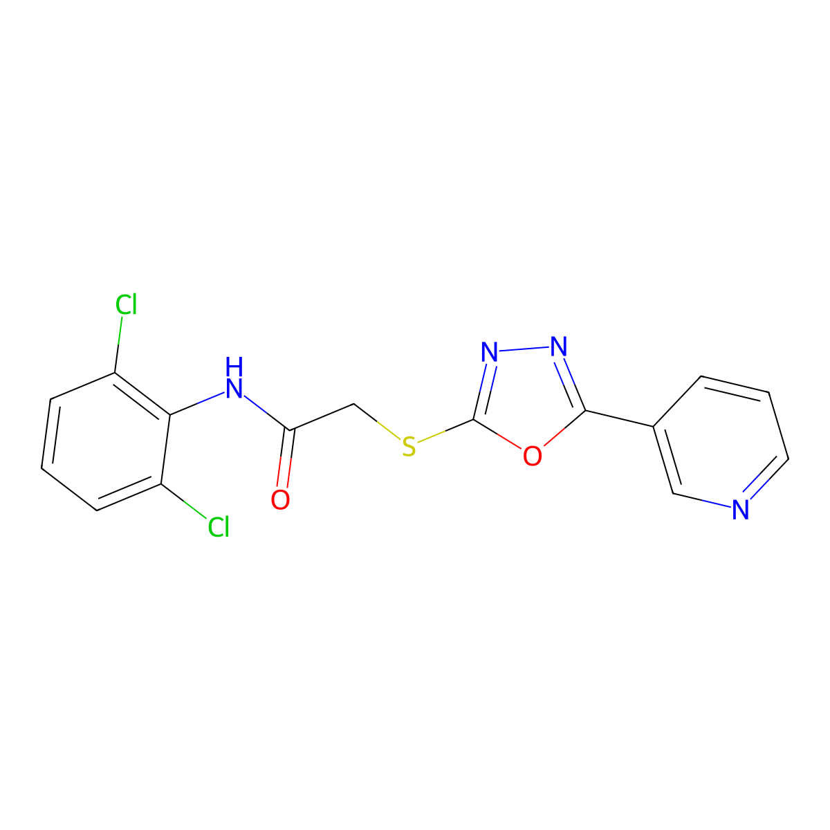 N-(2,6-dichlorophenyl)-2-{[5-(pyridin-3-yl)-1,3,4-oxadiazol-2-yl]sulfanyl}acetamide molecular structure, CAS 538337-54-1