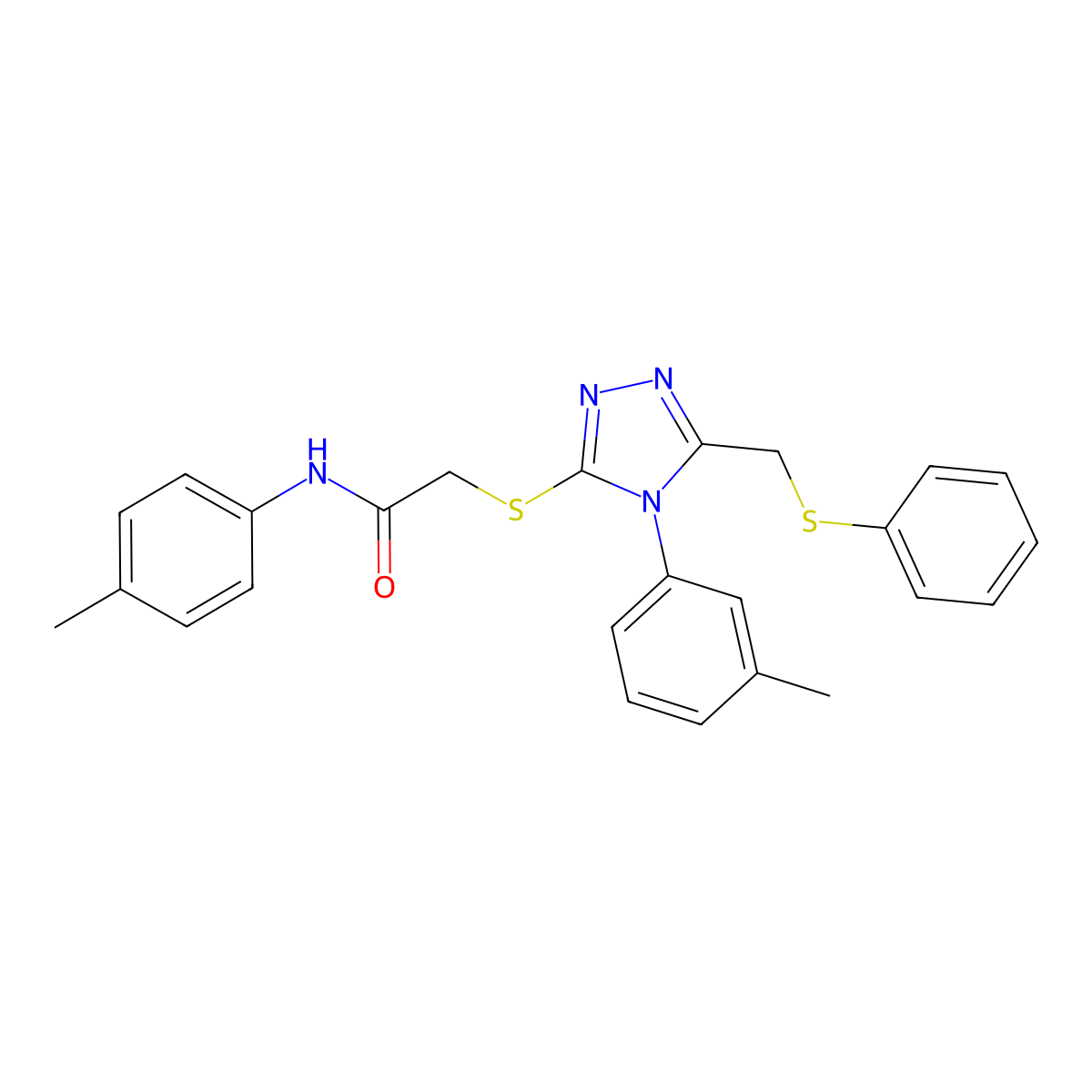 N-(4-Methylphenyl)-2-((4-(3-methylphenyl)-5-((phenylsulfanyl)methyl)-4H-1,2,4-triazol-3-YL)sulfanyl)acetamide molecular structure, CAS 538337-58-5