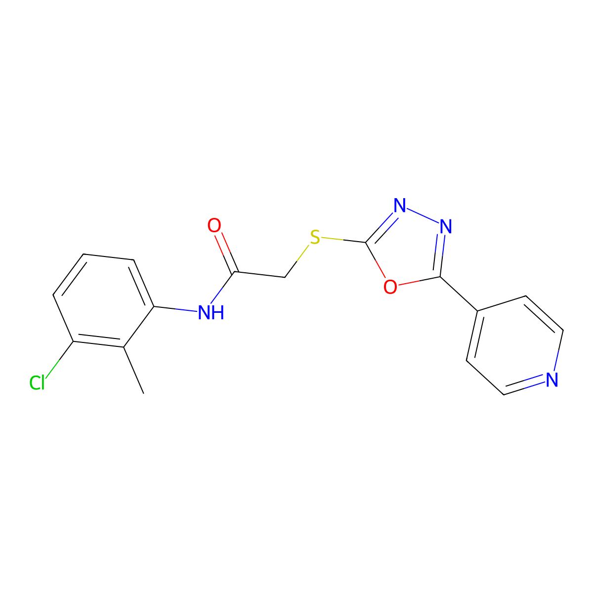N-(3-chloro-2-methylphenyl)-2-[(5-pyridin-4-yl-1,3,4-oxadiazol-2-yl)sulfanyl]acetamide molecular structure, CAS 538337-66-5
