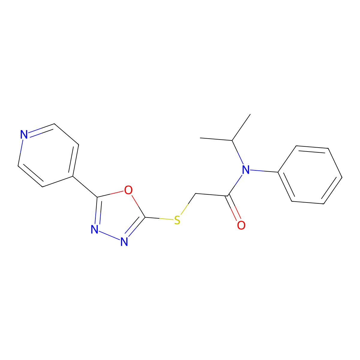 N-phenyl-N-propan-2-yl-2-[(5-pyridin-4-yl-1,3,4-oxadiazol-2-yl)sulfanyl]acetamide molecular structure, CAS 538337-67-6