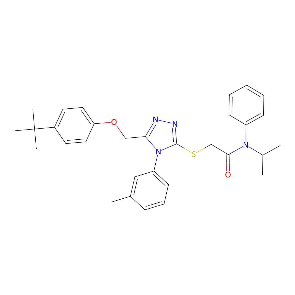 2-{[5-[(4-Tert-butylphenoxy)methyl]-4-(3-methylphenyl)-4H-1,2,4-triazol-3-YL]sulfanyl}-N-isopropyl-N-phenylacetamide molecular structure, CAS 538337-73-4