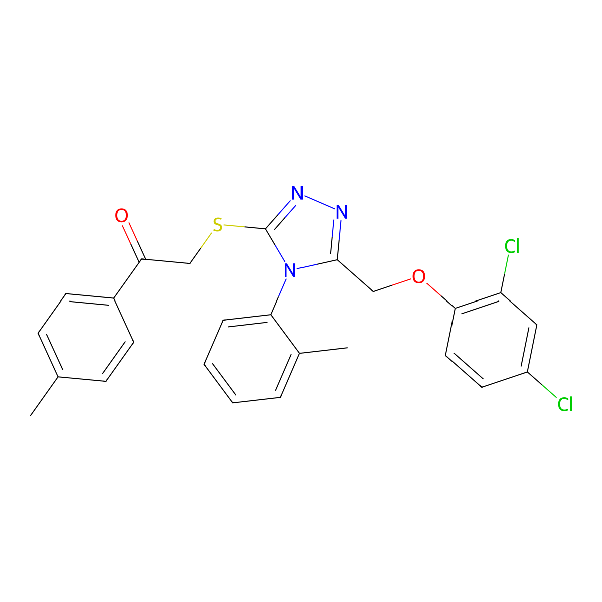 2-((5-((2,4-Dichlorophenoxy)methyl)-4-(2-methylphenyl)-4H-1,2,4-triazol-3-YL)sulfanyl)-1-(4-methylphenyl)ethanone molecular structure, CAS 538337-79-0