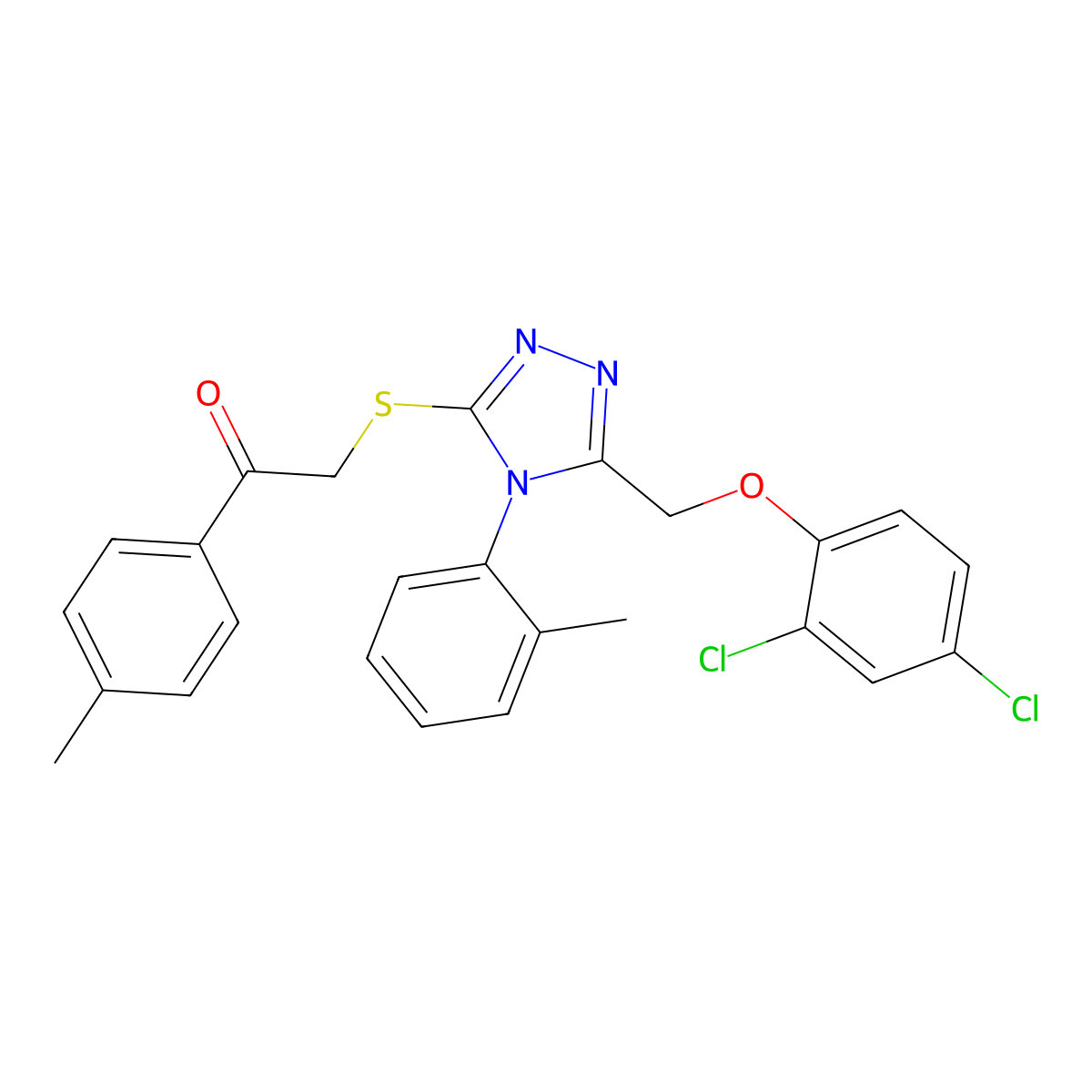 2-((5-((2,4-Dichlorophenoxy)methyl)-4-(2-methylphenyl)-4H-1,2,4-triazol-3-YL)sulfanyl)-1-(4-methylphenyl)ethanone molecular structure, CAS 538337-79-0