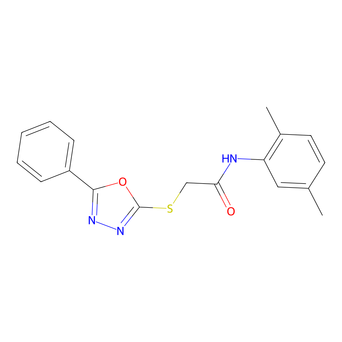 N-(2,5-dimethylphenyl)-2-[(5-phenyl-1,3,4-oxadiazol-2-yl)sulfanyl]acetamide molecular structure, CAS 538337-83-6