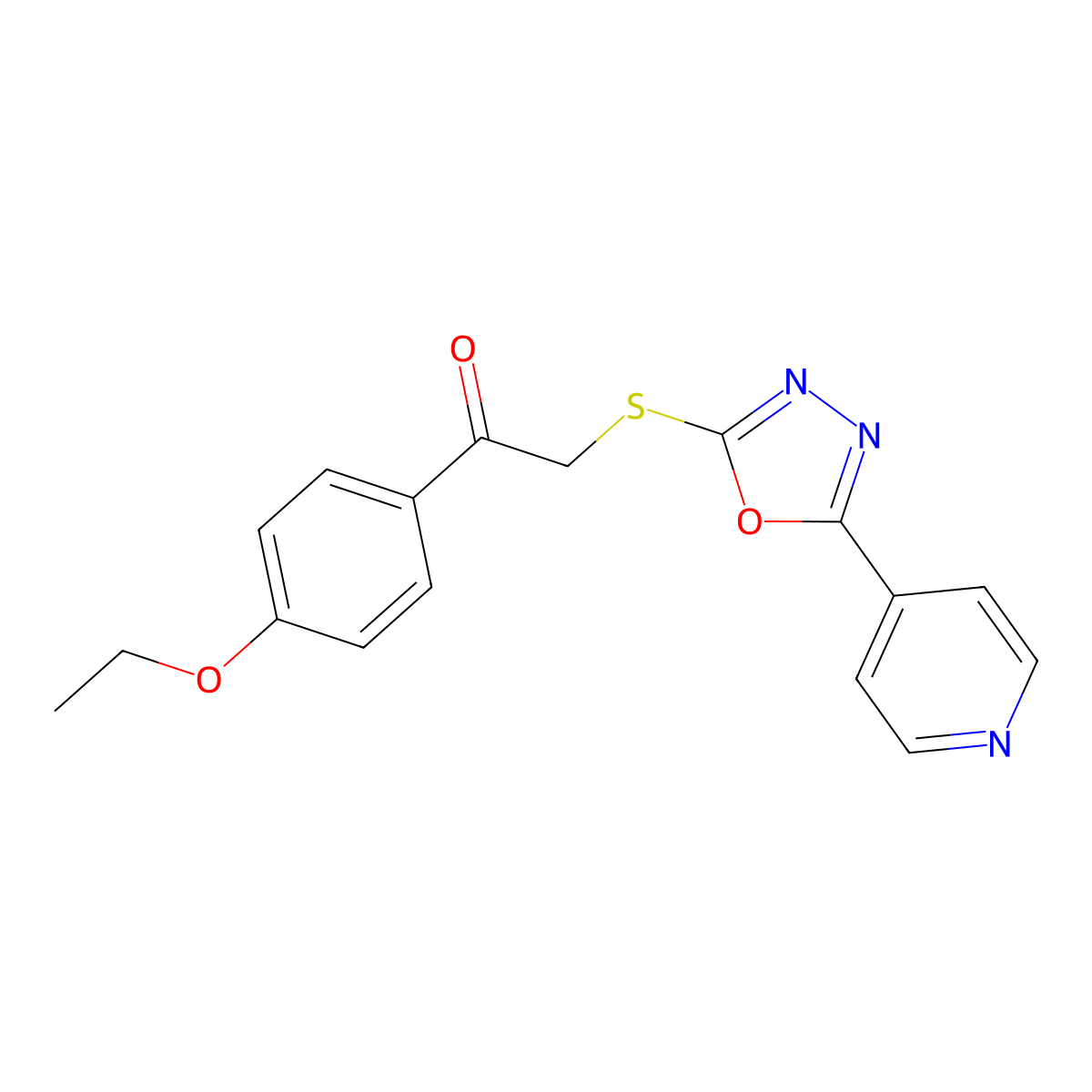 1-(4-Ethoxyphenyl)-2-((5-(pyridin-4-yl)-1,3,4-oxadiazol-2-yl)thio)ethanone molecular structure, CAS 538337-89-2