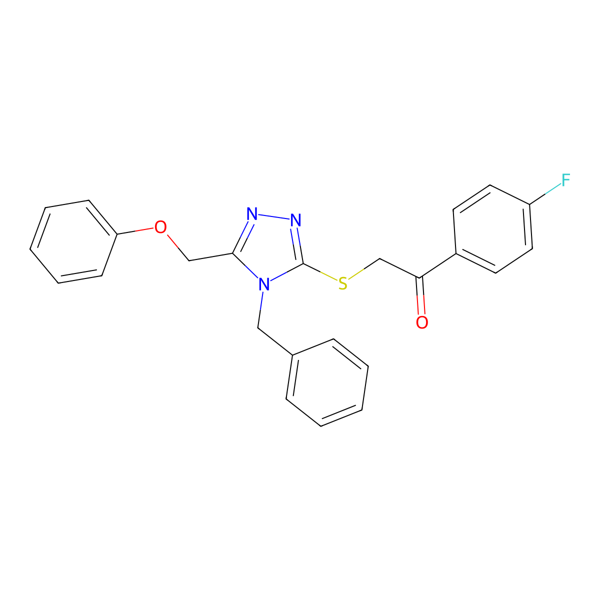 2-((4-Benzyl-5-(phenoxymethyl)-4H-1,2,4-triazol-3-YL)thio)-1-(4-F-PH)ethanone molecular structure, CAS 538337-92-7
