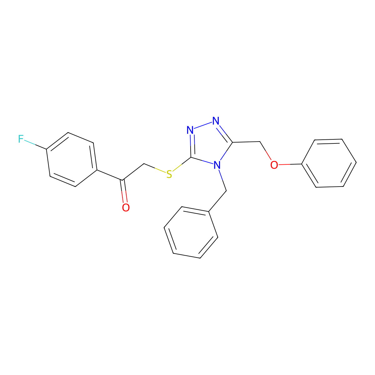 2-((4-Benzyl-5-(phenoxymethyl)-4H-1,2,4-triazol-3-YL)thio)-1-(4-F-PH)ethanone molecular structure, CAS 538337-92-7