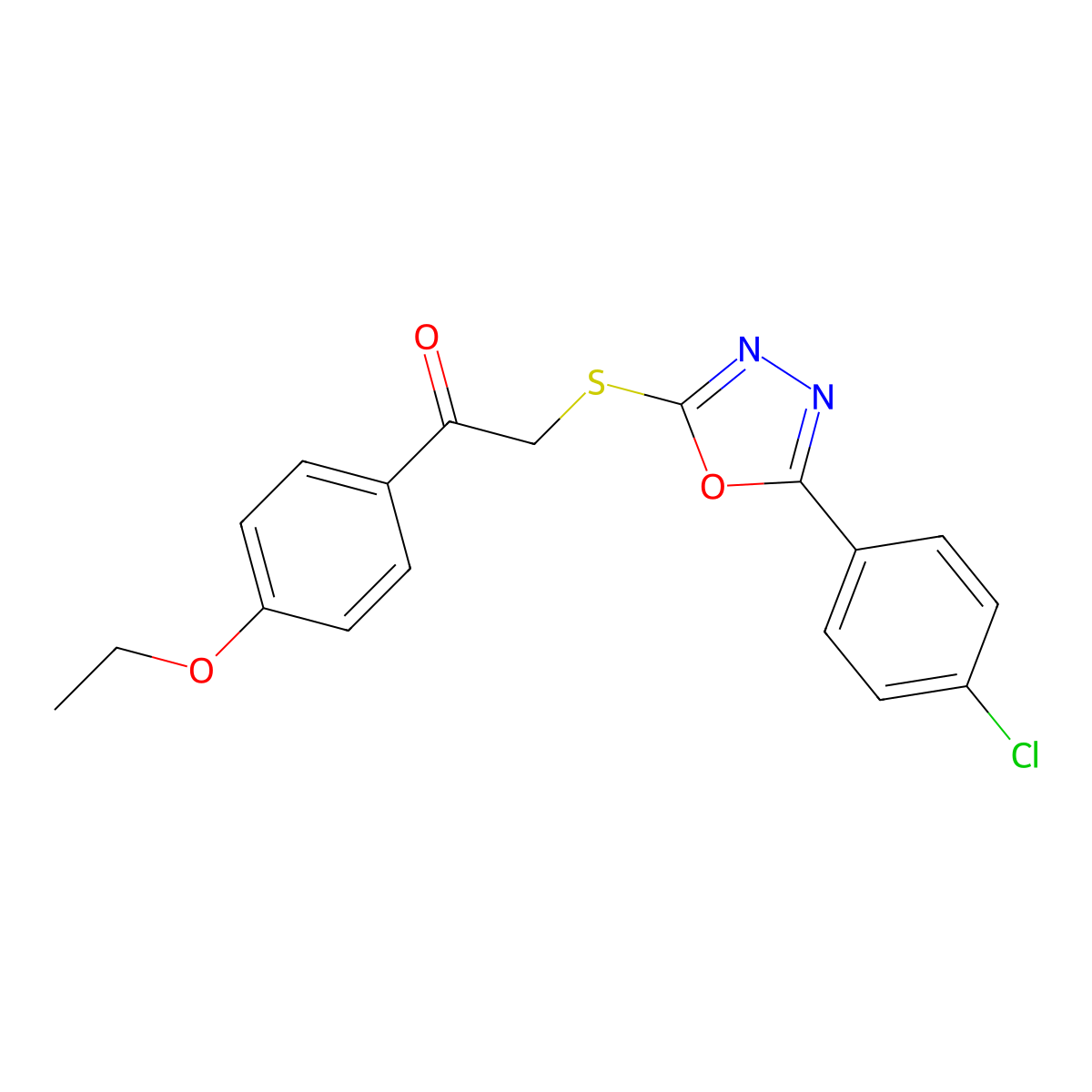 2-((5-(4-Chlorophenyl)-1,3,4-oxadiazol-2-yl)thio)-1-(4-ethoxyphenyl)ethanone molecular structure, CAS 538338-01-1