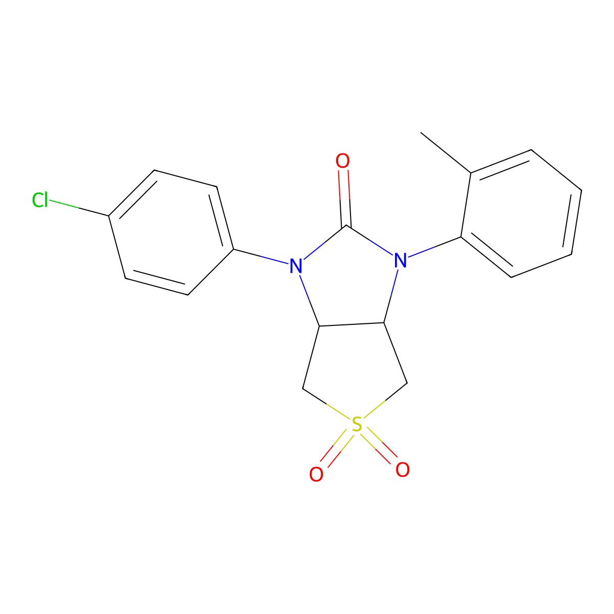 1-(4-chlorophenyl)-3-(o-tolyl)tetrahydro-1H-thieno[3,4-d]imidazol-2(3H)-one 5,5-dioxide molecular structure, CAS 538338-33-9