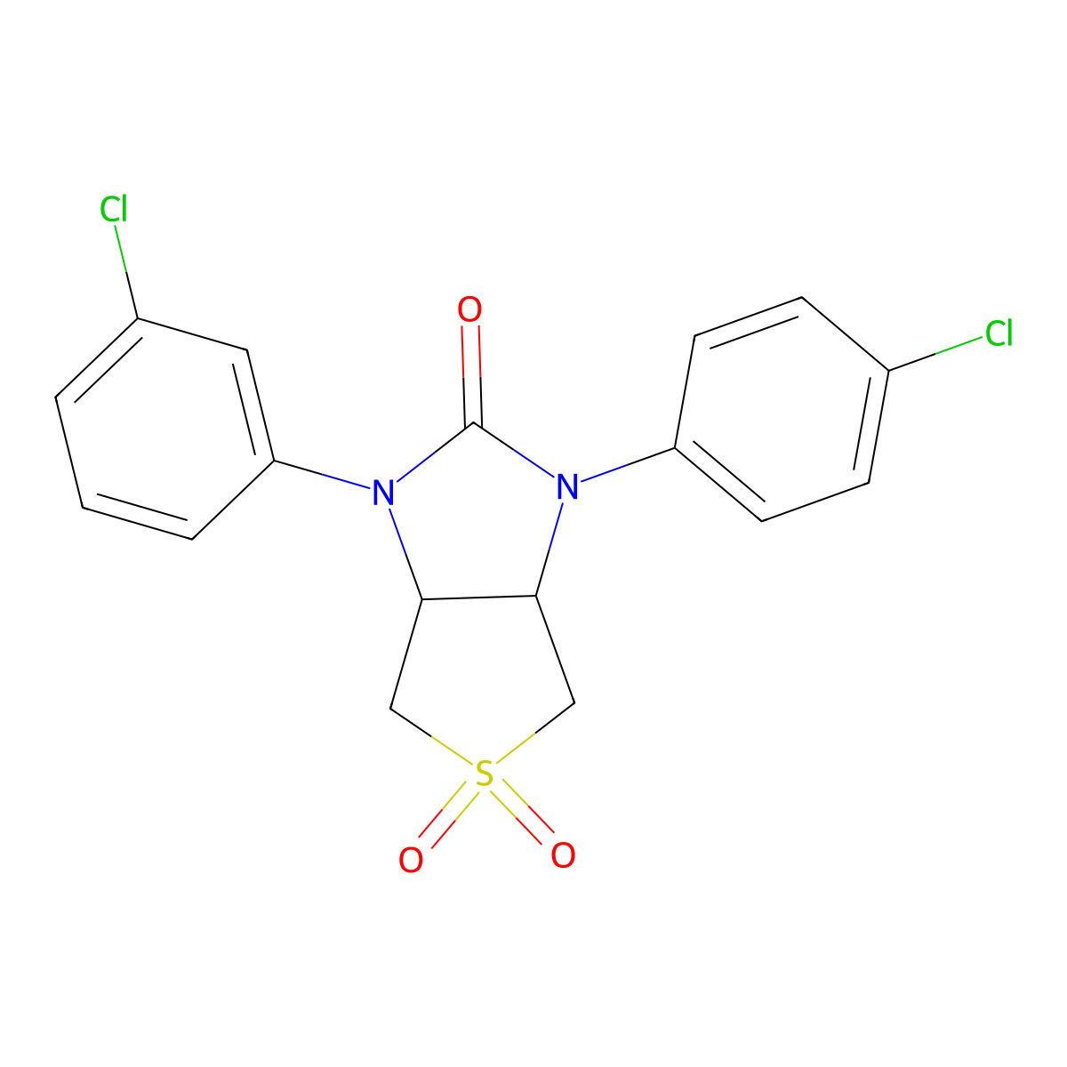 1-(3-chlorophenyl)-3-(4-chlorophenyl)tetrahydro-1H-thieno[3,4-d]imidazol-2(3H)-one 5,5-dioxide molecular structure, CAS 538338-34-0
