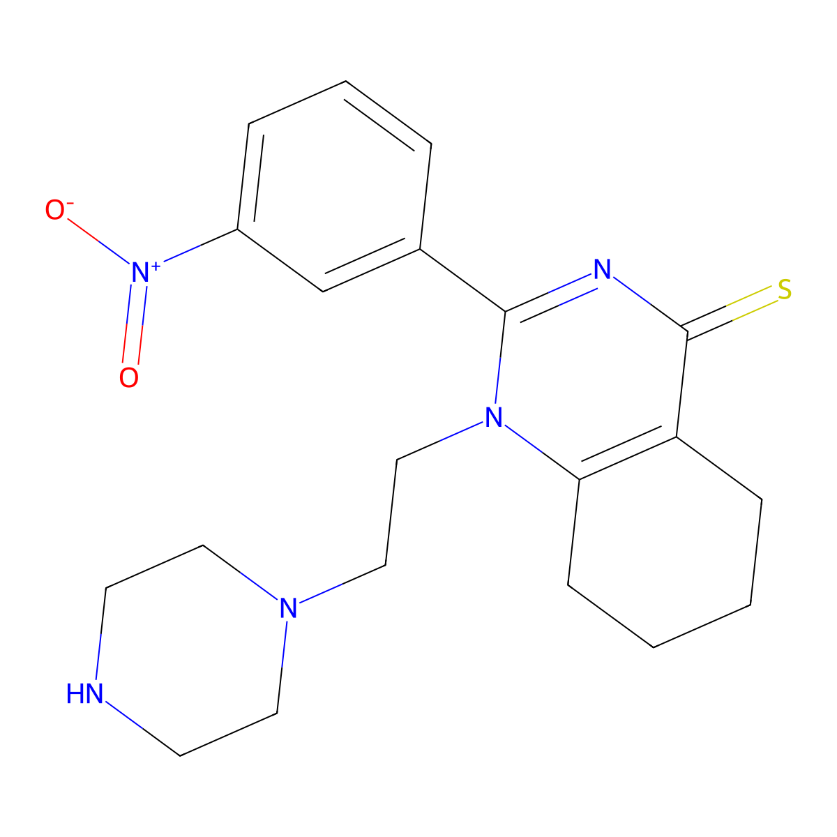 2-(3-nitrophenyl)-1-(2-(piperazin-1-yl)ethyl)-5,6,7,8-tetrahydroquinazoline-4(1H)-thione molecular structure, CAS 538338-43-1