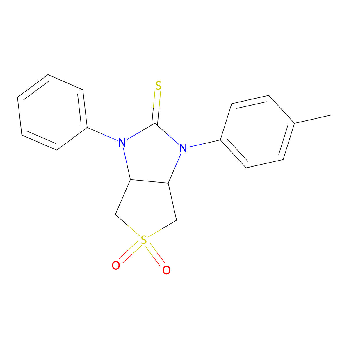 1-phenyl-3-(p-tolyl)tetrahydro-1H-thieno[3,4-d]imidazole-2(3H)-thione 5,5-dioxide molecular structure, CAS 538338-47-5