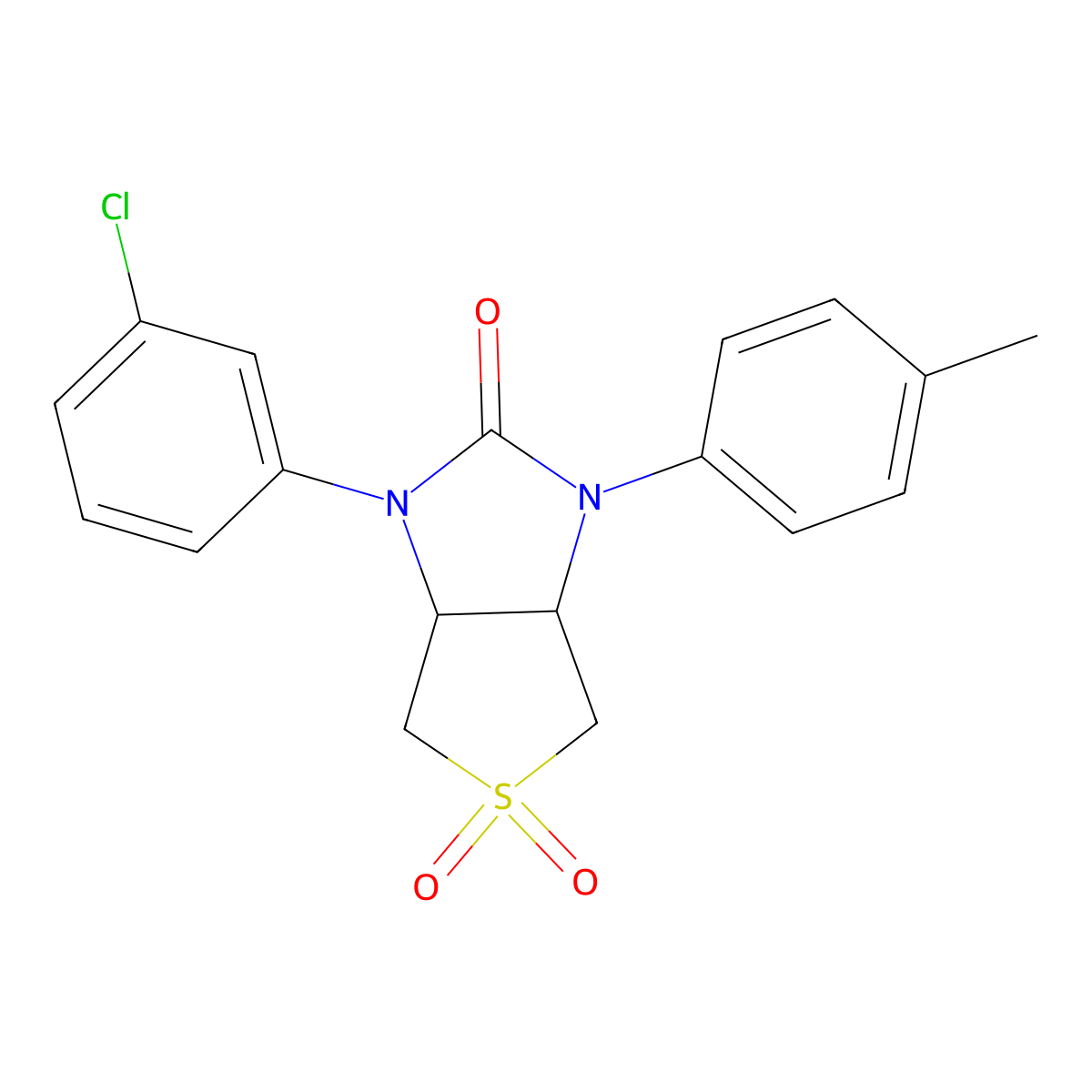 1-(3-chlorophenyl)-3-(p-tolyl)tetrahydro-1H-thieno[3,4-d]imidazol-2(3H)-one 5,5-dioxide molecular structure, CAS 538338-48-6