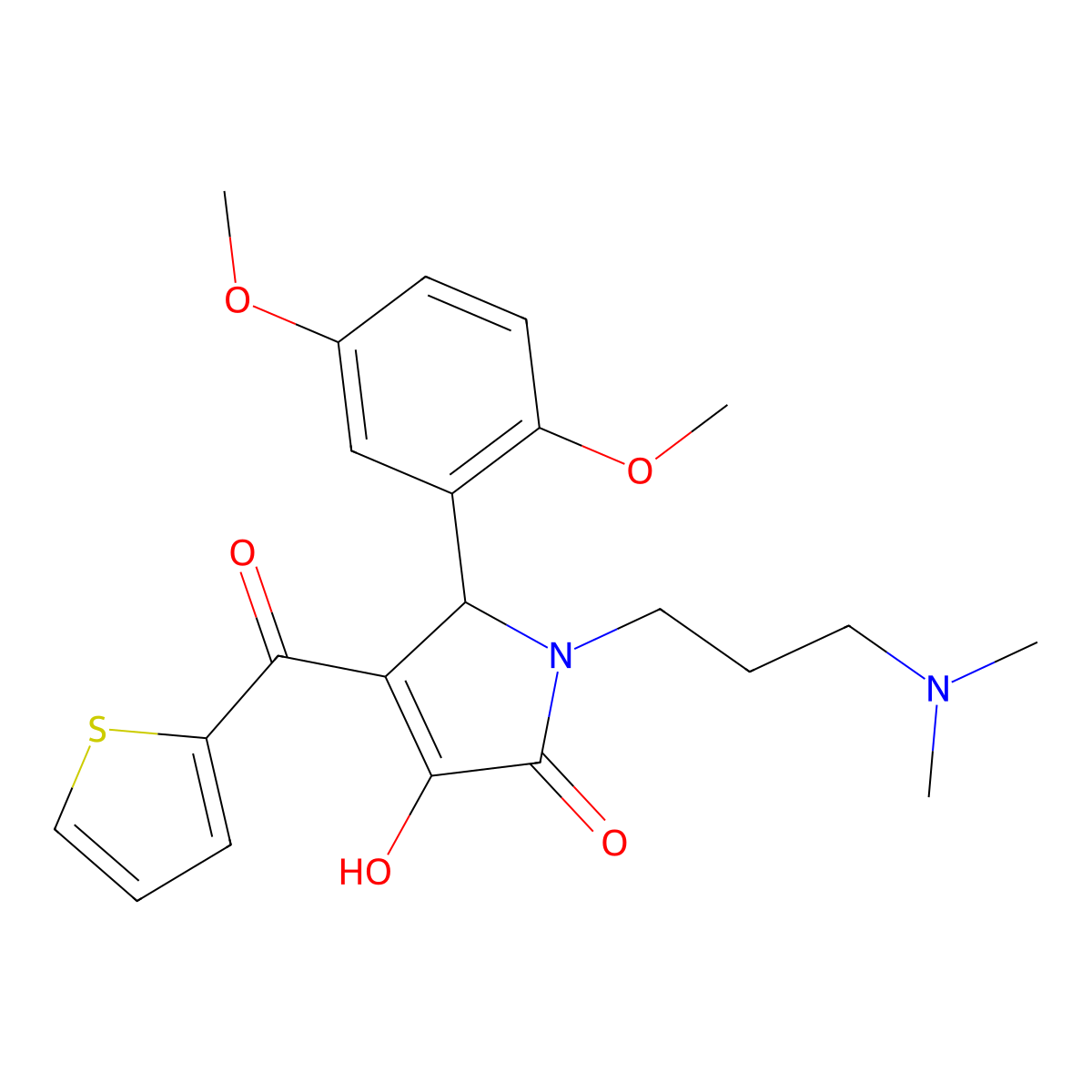 5-(2,5-dimethoxyphenyl)-1-[3-(dimethylamino)propyl]-3-hydroxy-4-(thiophen-2-ylcarbonyl)-1,5-dihydro-2H-pyrrol-2-one molecular structure, CAS 538339-66-1