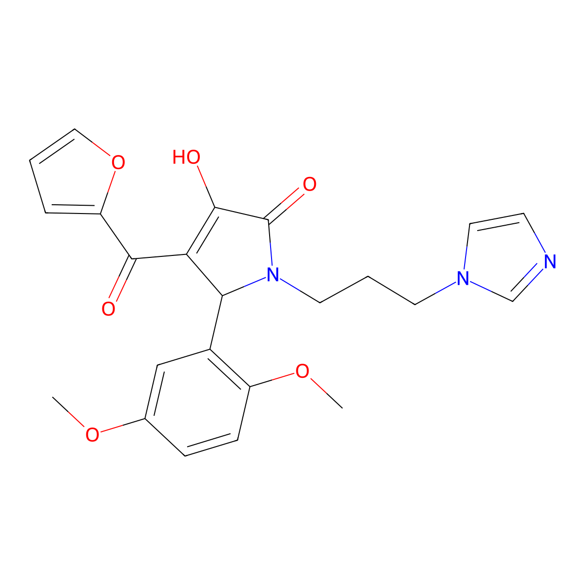 5-(2,5-Dimethoxyphenyl)-4-(2-furylcarbonyl)-3-hydroxy-1-(3-imidazolylpropyl)-3-pyrrolin-2-one molecular structure, CAS 538339-72-9