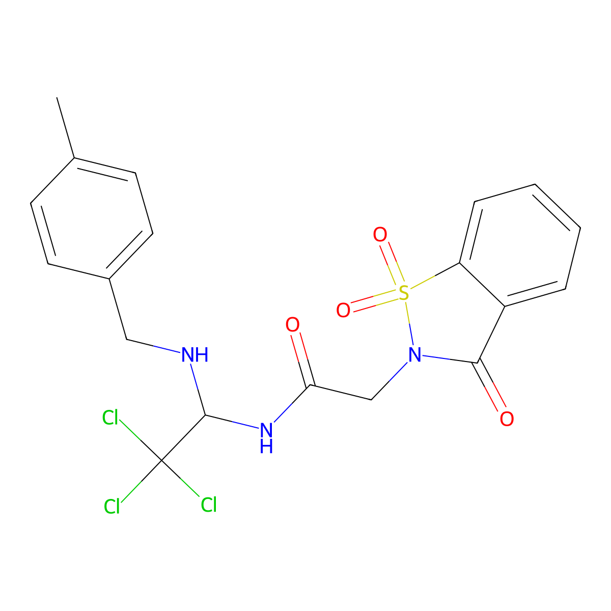 2-(1,1-dioxido-3-oxo-1,2-benzothiazol-2(3H)-yl)-N-{2,2,2-trichloro-1-[(4-methylbenzyl)amino]ethyl}acetamide molecular structure, CAS 538340-91-9