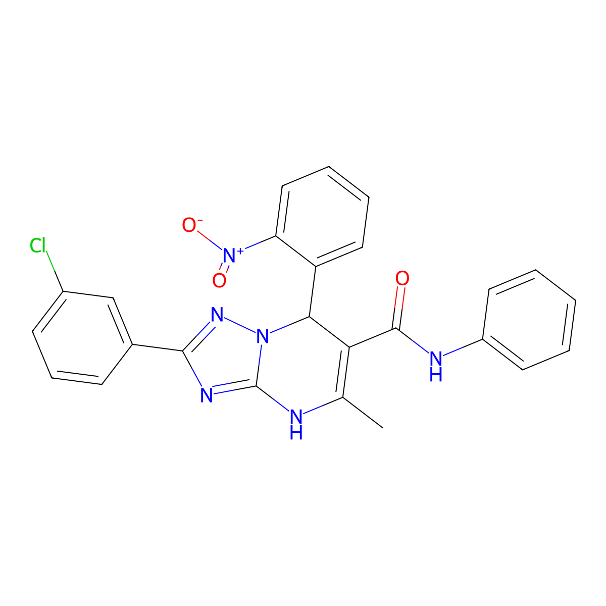 2-(3-chlorophenyl)-5-methyl-7-(2-nitrophenyl)-N-phenyl-4,7-dihydro-[1,2,4]triazolo[1,5-a]pyrimidine-6-carboxamide molecular structure, CAS 538343-46-3